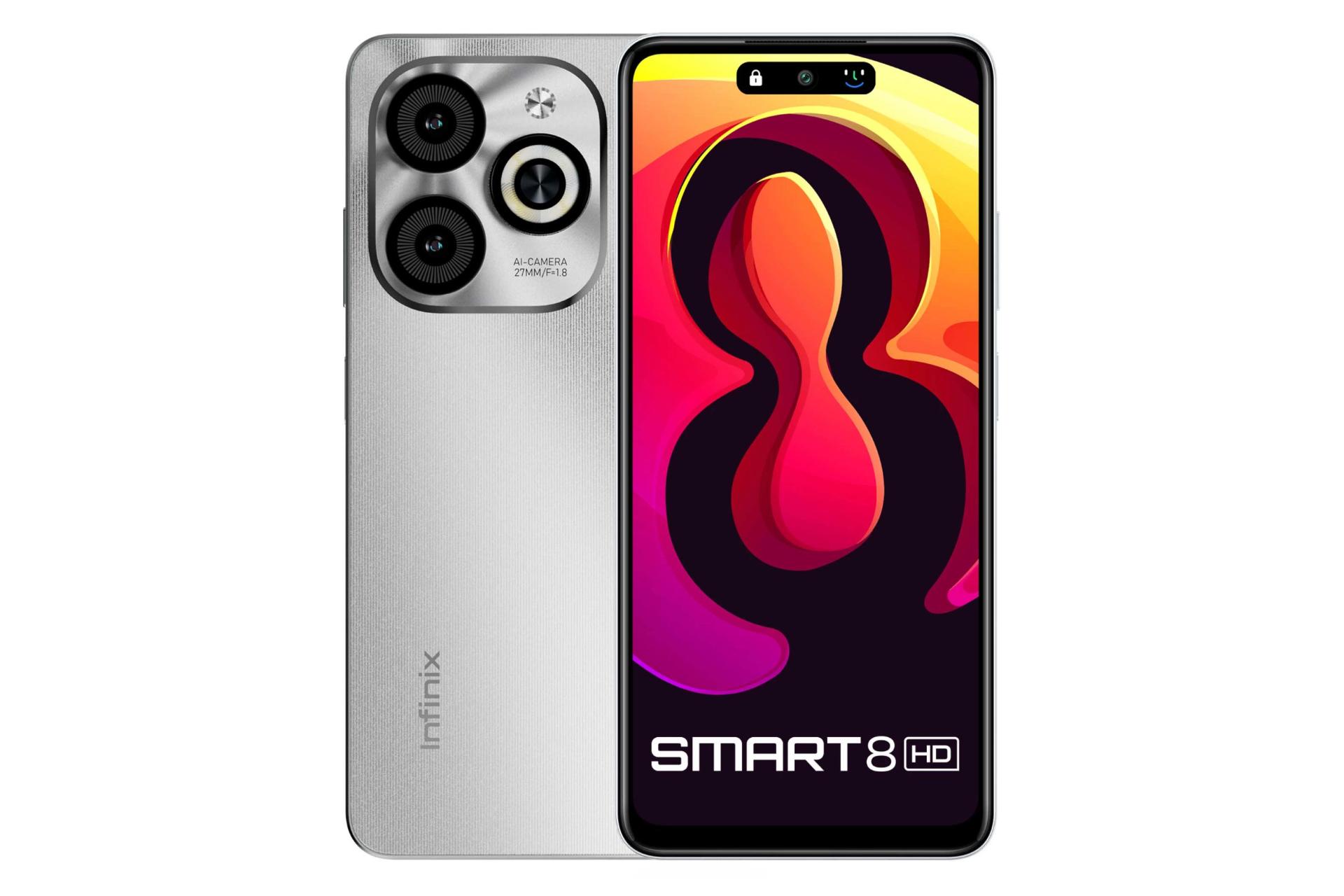 پنل جلو و پشت و چینش دوربین گوشی موبایل اسمارت 8 HD اینفینیکس / Infinix Smart 8 HD سفید