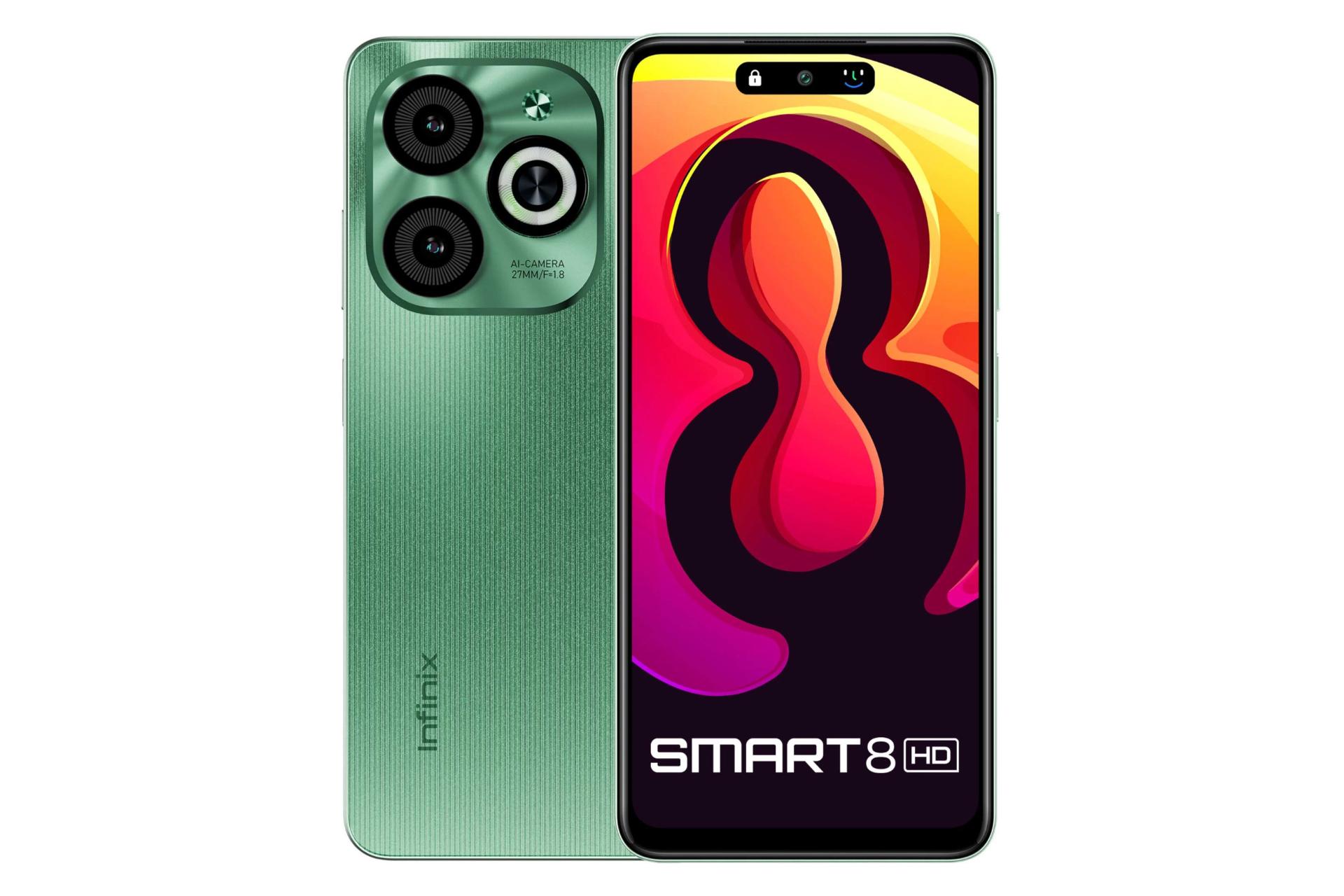 پنل جلو و پشت و چینش دوربین گوشی موبایل اسمارت 8 HD اینفینیکس / Infinix Smart 8 HD سبز