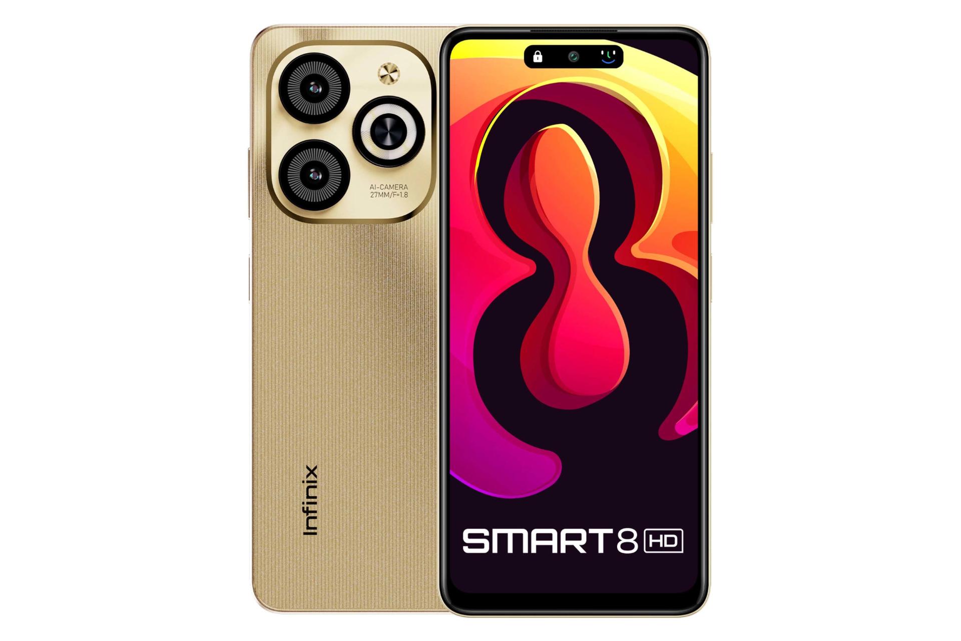 پنل جلو و پشت و چینش دوربین گوشی موبایل اسمارت 8 HD اینفینیکس / Infinix Smart 8 HD طلایی