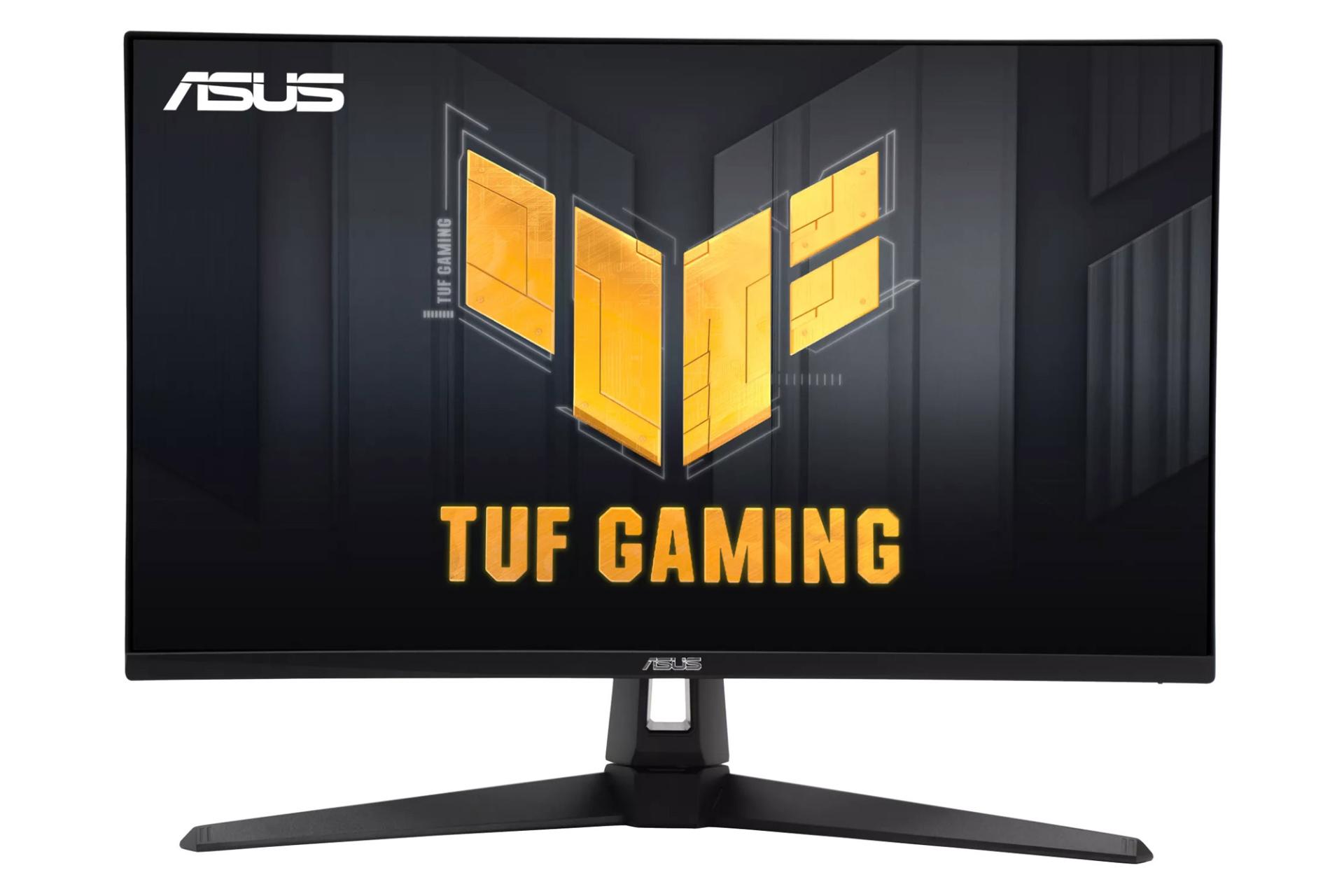 نمای جلو و لوگوی مانیتور ایسوس 27 اینچ مدل TUF Gaming VG279QM1A