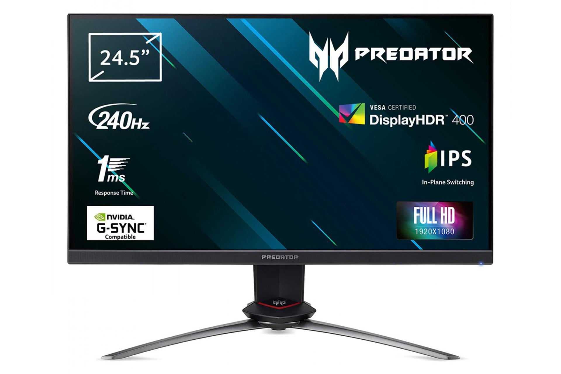 نمای جلو و لوگوی مانیتور ایسر 25 اینچ مدل Predator XB3 XB253Q GX