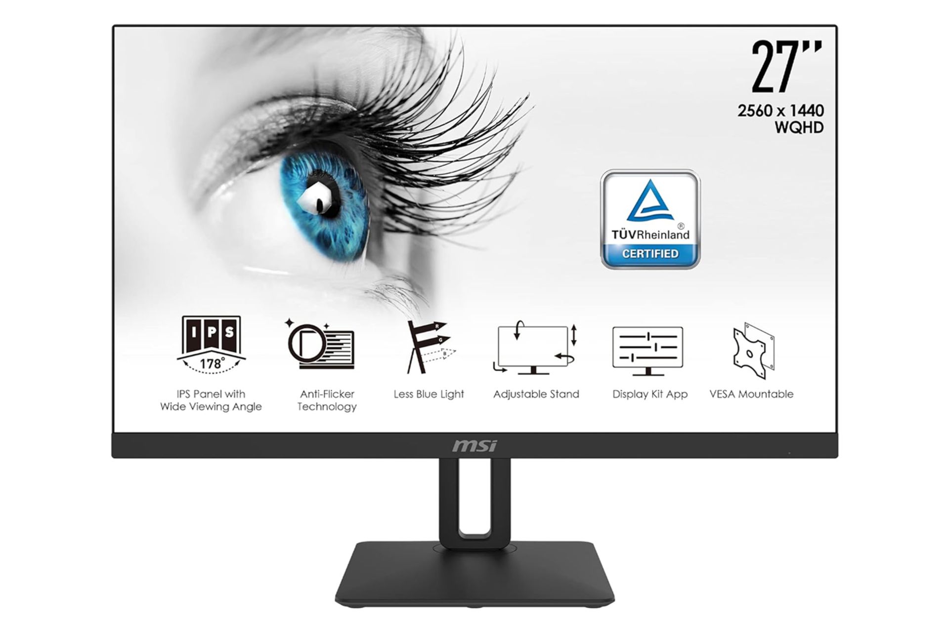 نمای جلو و لوگوی مانیتور ام اس آی 27 اینچ مدل Pro MP271QP