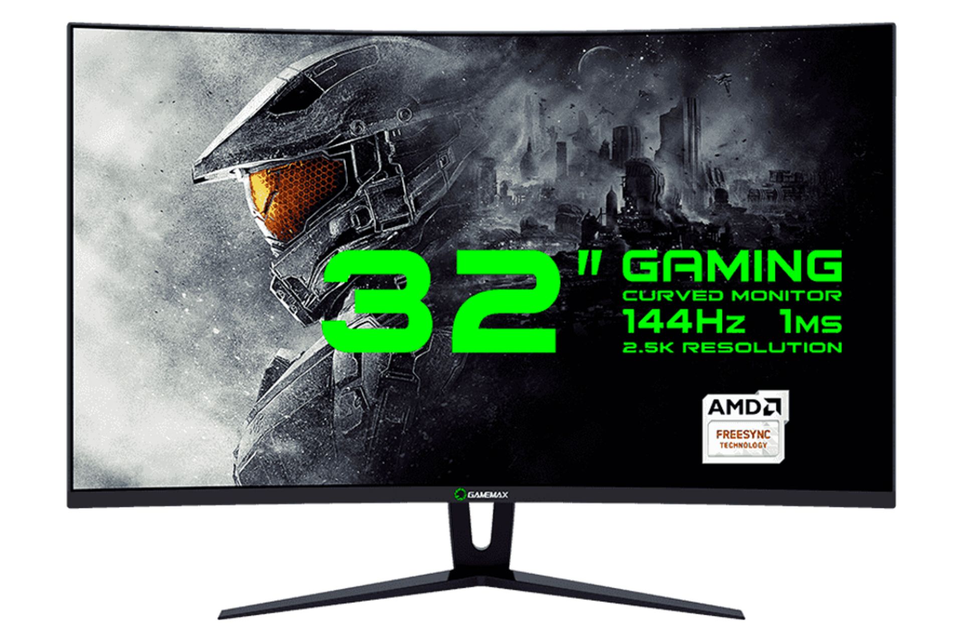 نمای جلو و لوگوی مانیتور گیم مکس 32 اینچ مدل GMX34CKXQ