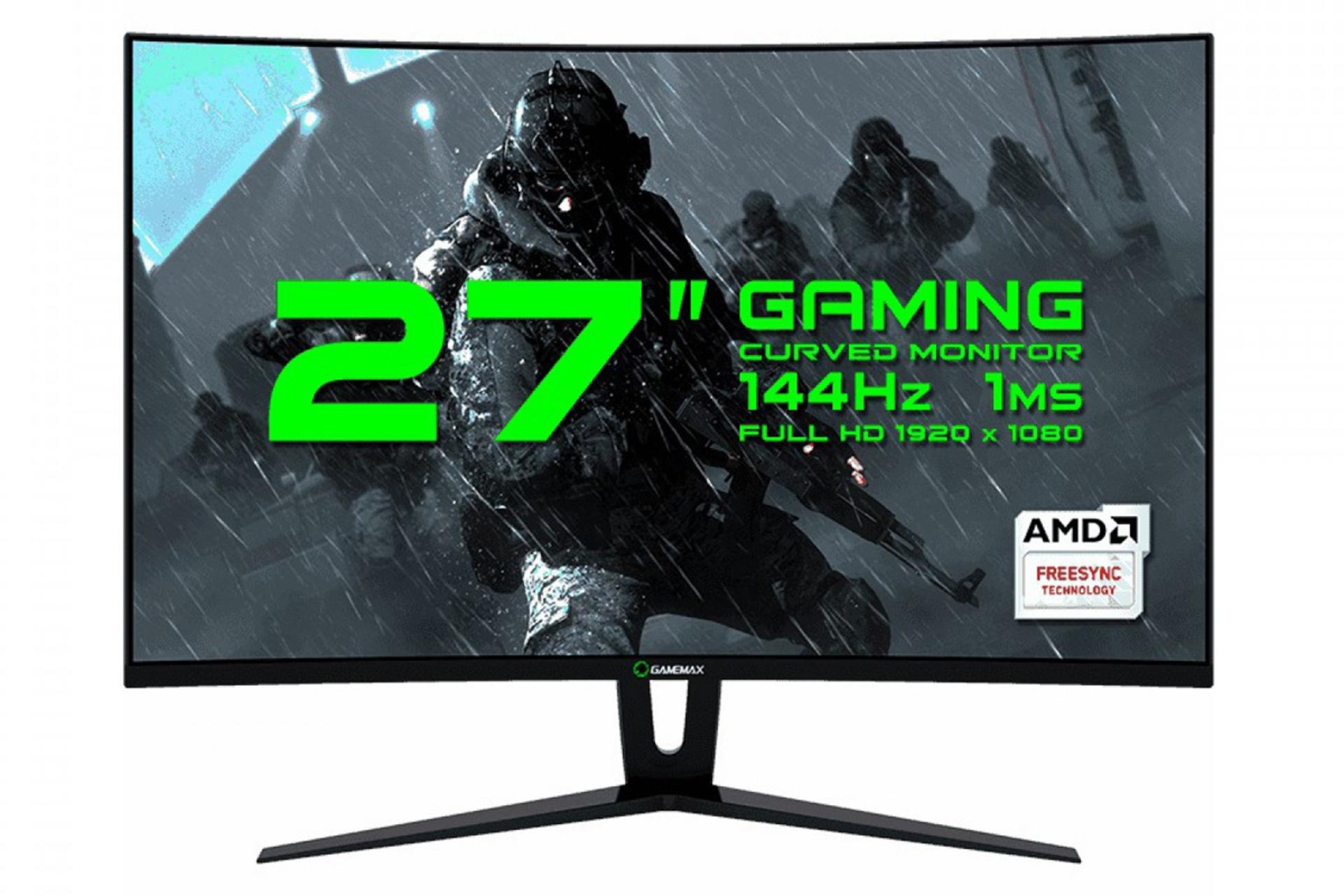 نمای جلو و لوگوی مانیتور گیم مکس 27 اینچ مدل GMX27C144