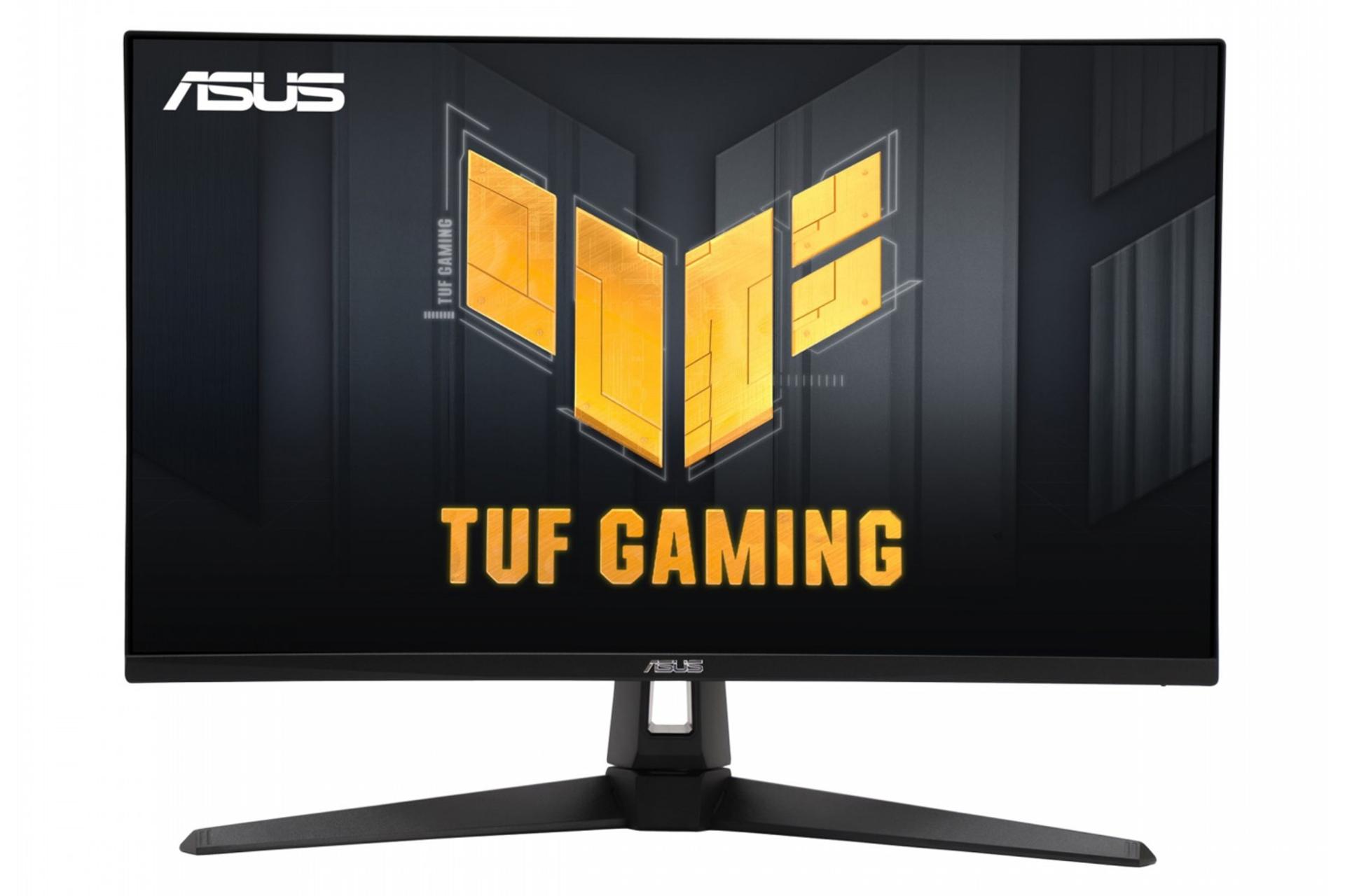 نمای جلو و لوگوی مانیتور ایسوس 27 اینچ مدل TUF Gaming VG27AQA1A