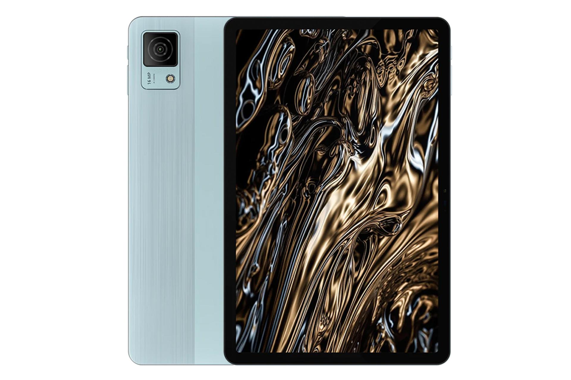 نمای کلی تبلت T30 Ultra دوجی با صفحه نمایش روشن و دوربین پنل پشت رنگ آبی