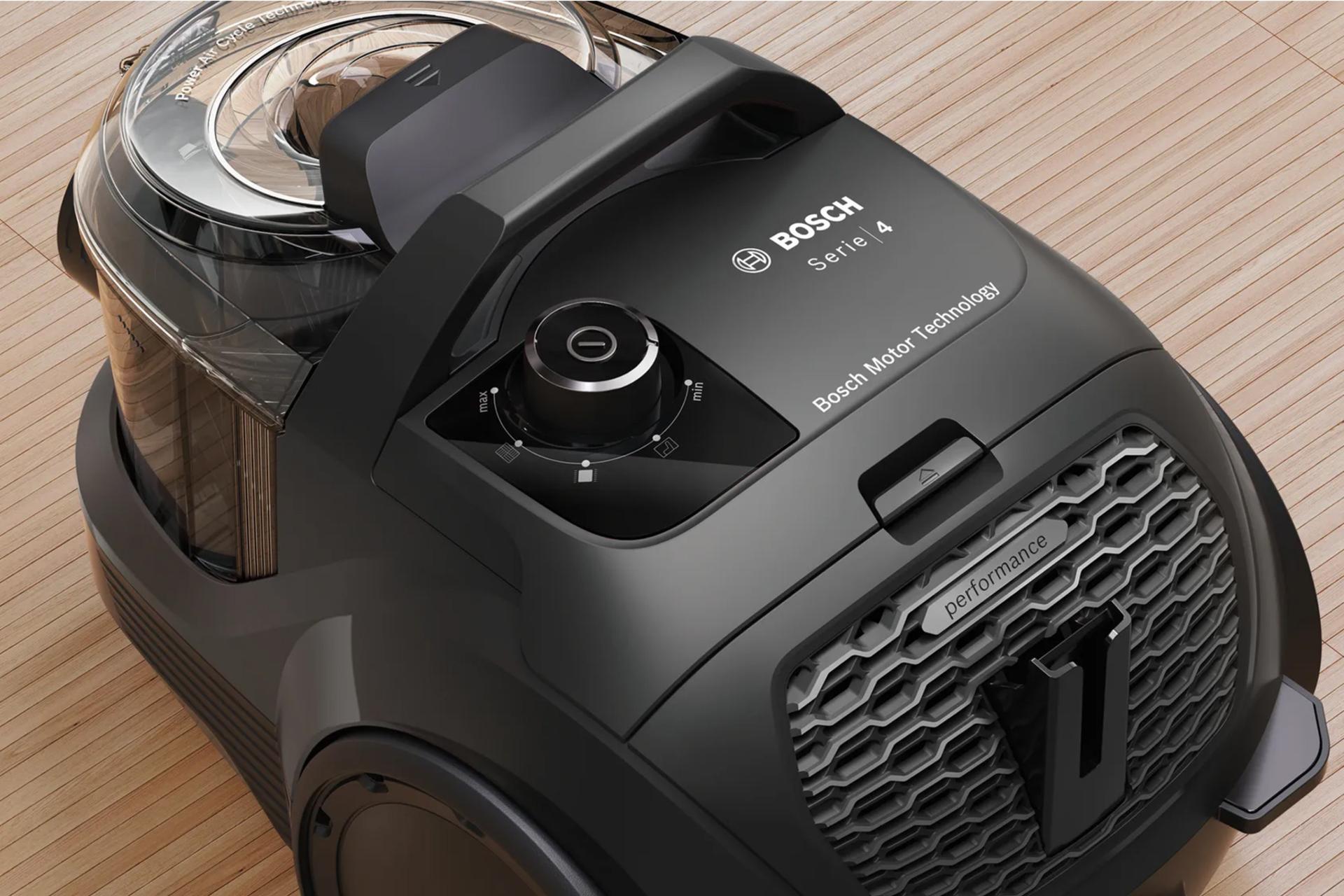 نمای بالای جاروبرقی بوش Bosch BGC21X300 و کلید چرخان کنترل توان مکش