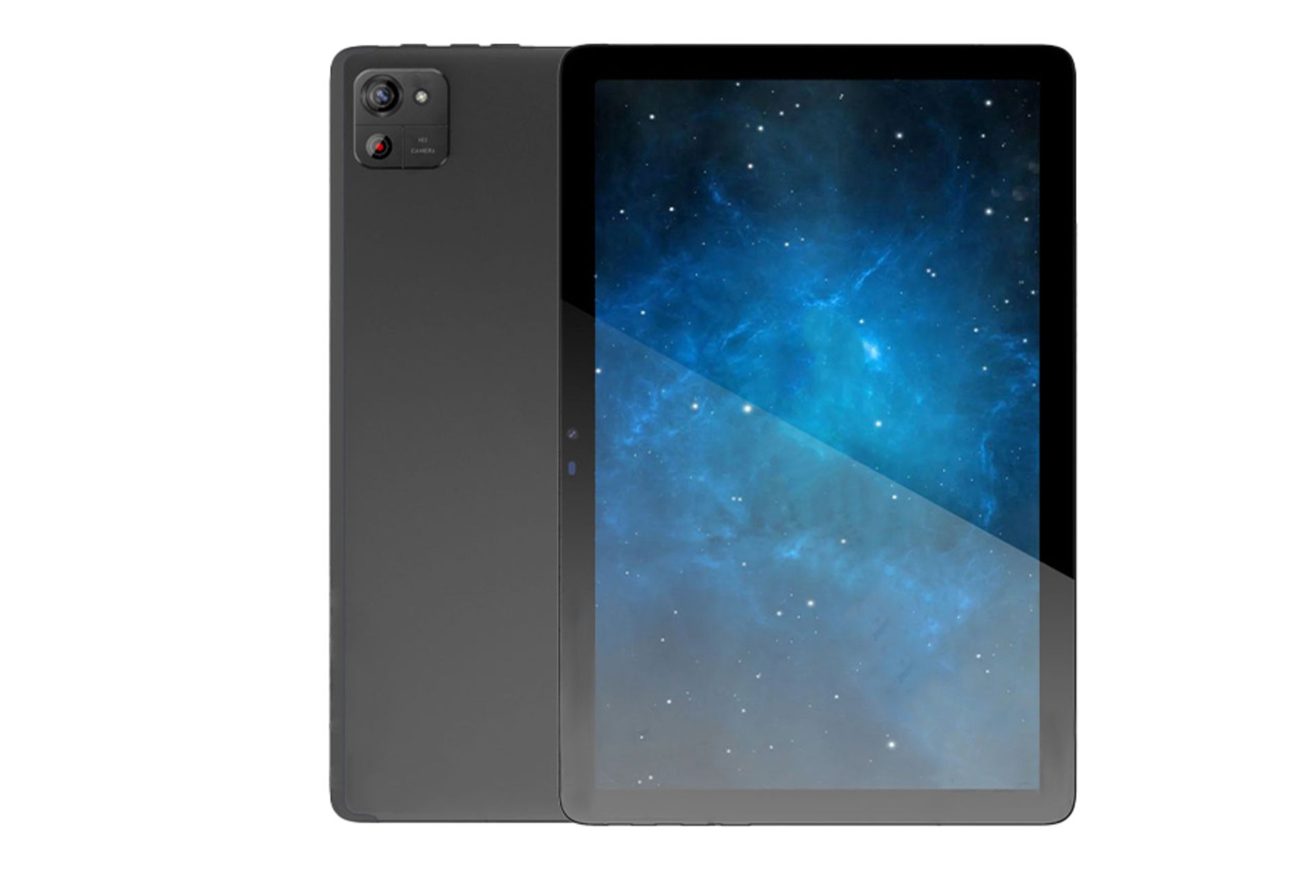 نمای کلی تبلت کوبوت تب 60 با صفحه نمایش روشن و نمایش پنل پشت و دوربین اصلی رنگ مشکی