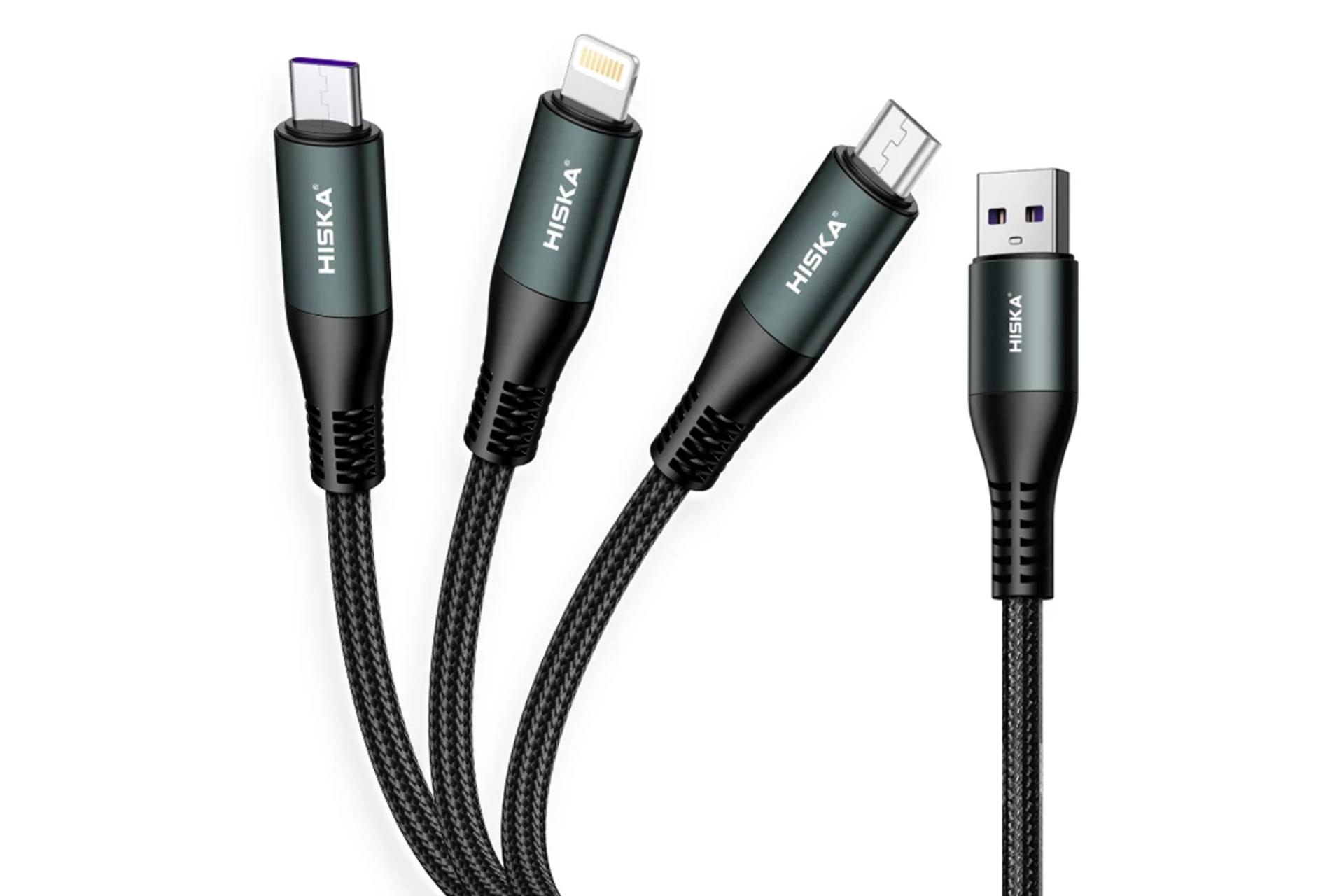 کانکتور و اتصال کابل شارژ USB هیسکا Type-A به Type-C+Micro-USB+Lightning مدل LX-13 با طول 1.2 متر