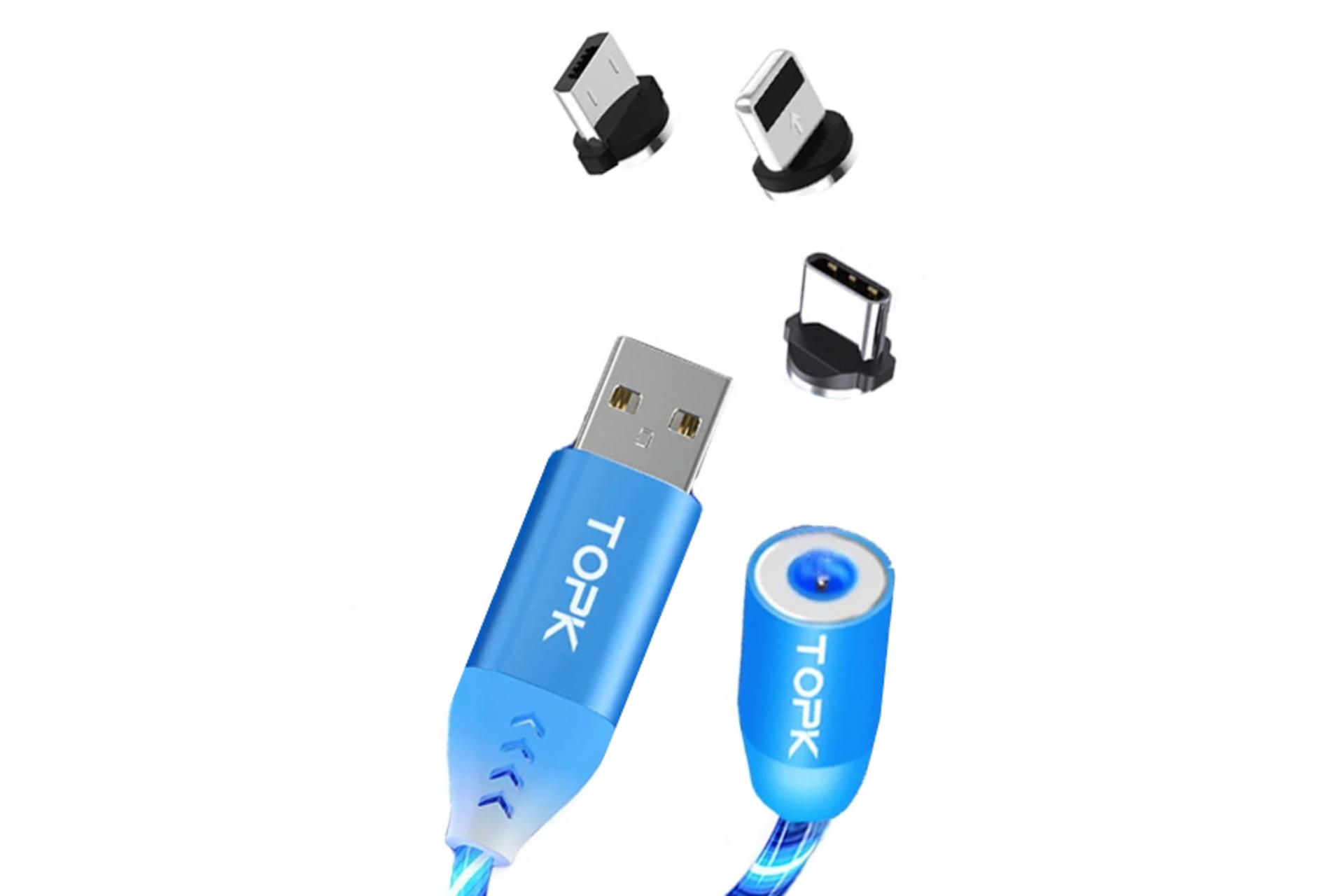 کانکتور و اتصال کابل شارژ USB تاپکی Type-A به Type-C+Micro-USB+Lightning مدل AM67 3in1 با طول 1 متر