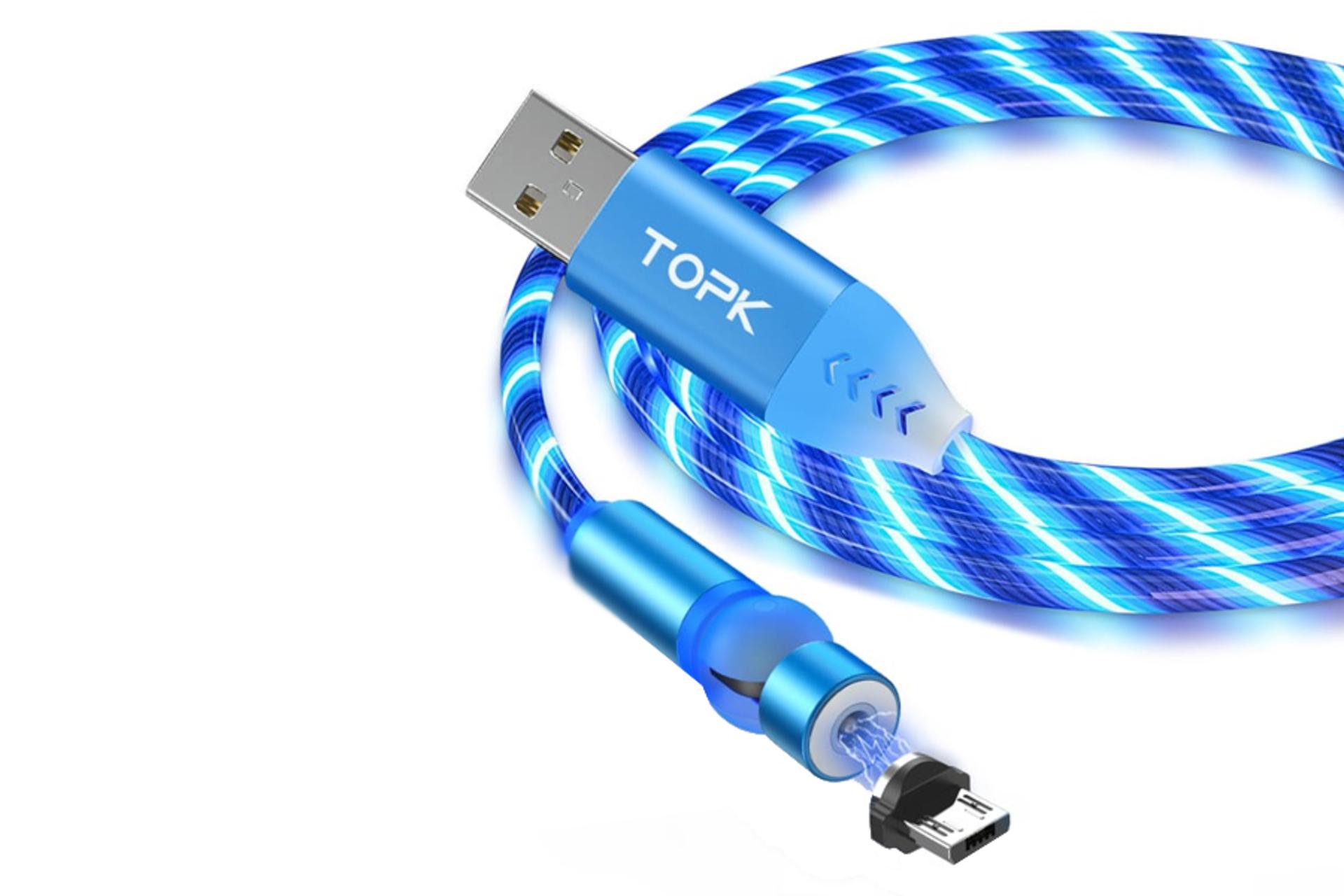 کابل شارژ USB تاپکی Type-A به Type-C+Micro-USB+Lightning مدل AM67 3in1 با طول 1 متر آبی
