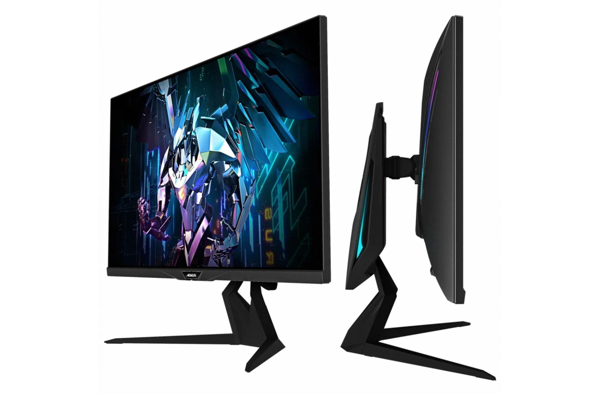 نمای کنار و ارتفاع مانیتور گیگابایت 27 اینچ مدل AORUS FI32Q-X