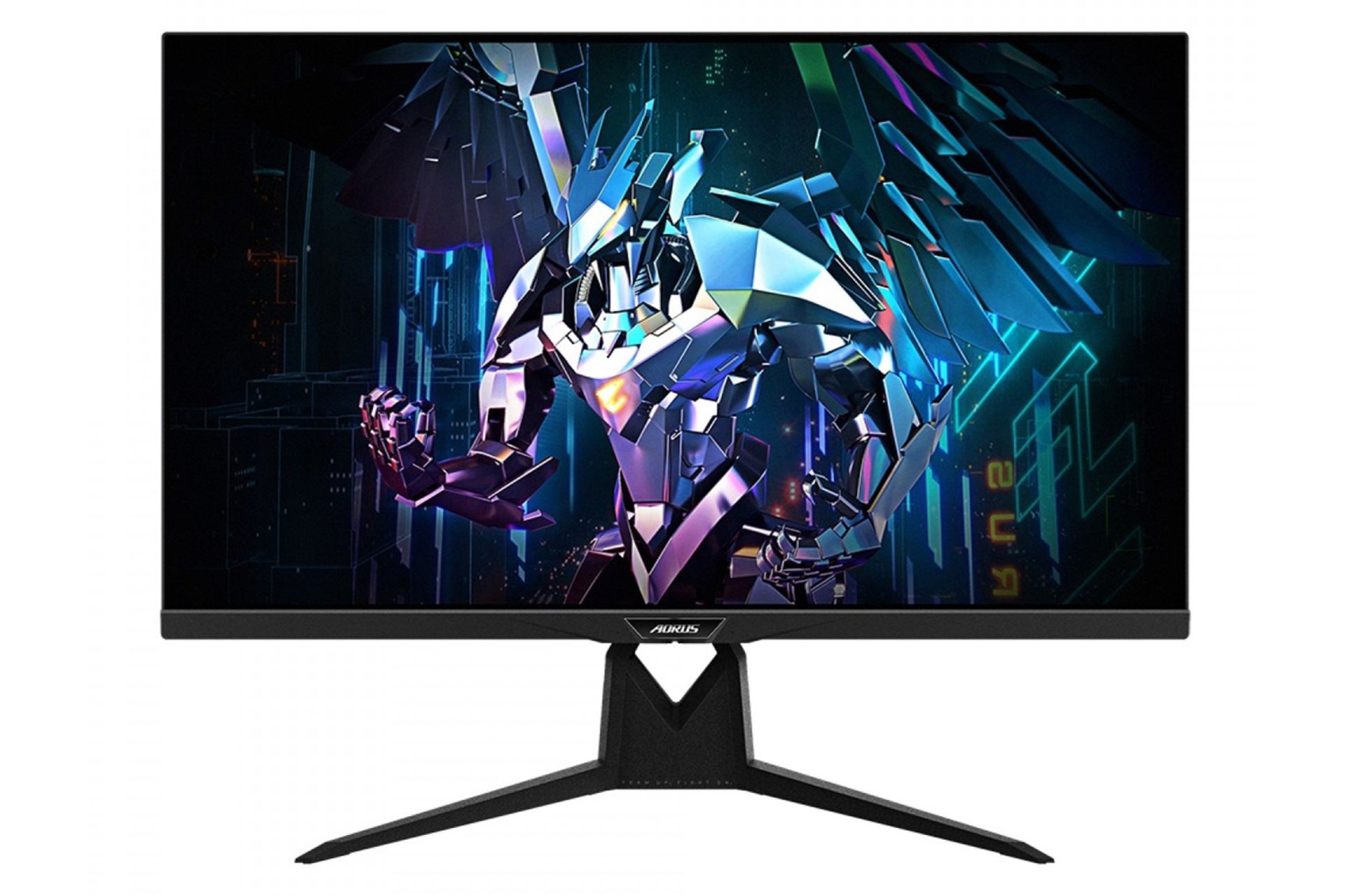 نمای جلو و لوگوی مانیتور گیگابایت 27 اینچ مدل AORUS FI32Q-X