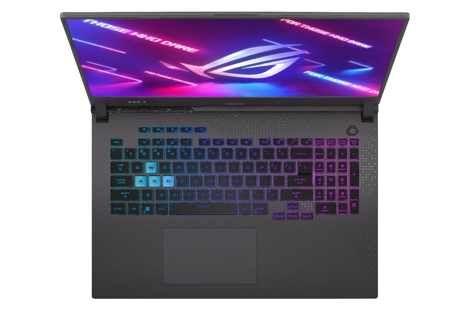 لپ تاپ ایسوس ASUS ROG Strix G17 G713RM 2022 نمای بالا و کیبورد