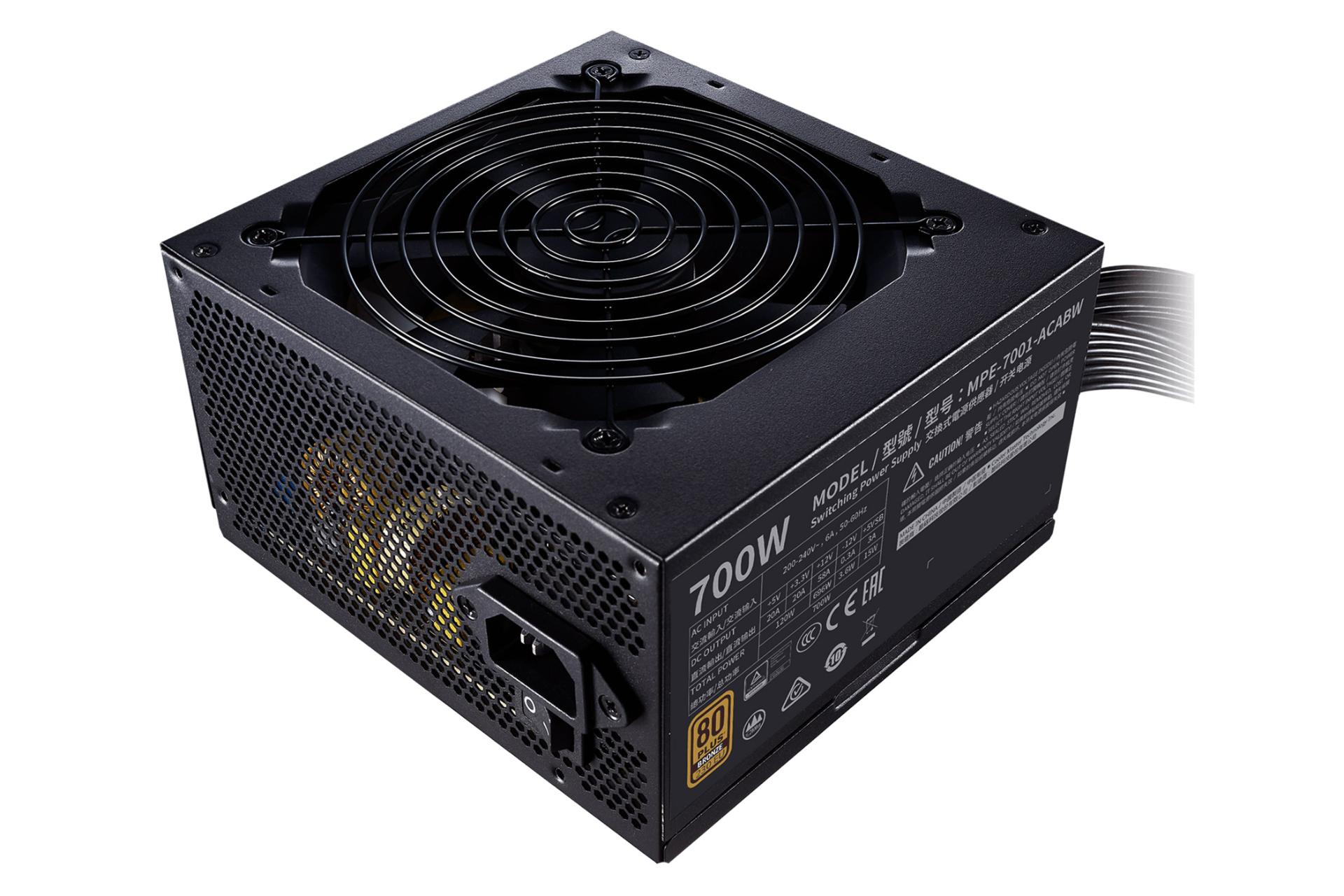 قدرت و توان پاور کامپیوتر کولر مستر MWE 700 BRONZE - V2 230V با توان 700 وات