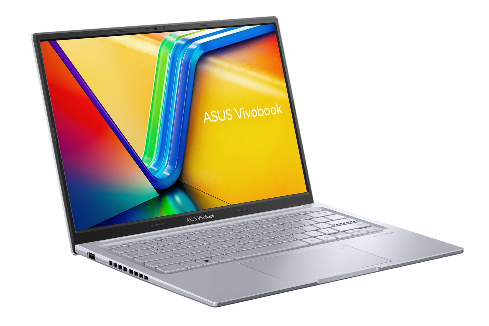 نمای نیمرخ لپ تاپ Vivobook 14X OLED K3405 ایسوس و نمایش درگاه‌های لبه سمت چپ رنگ نقره‌ای