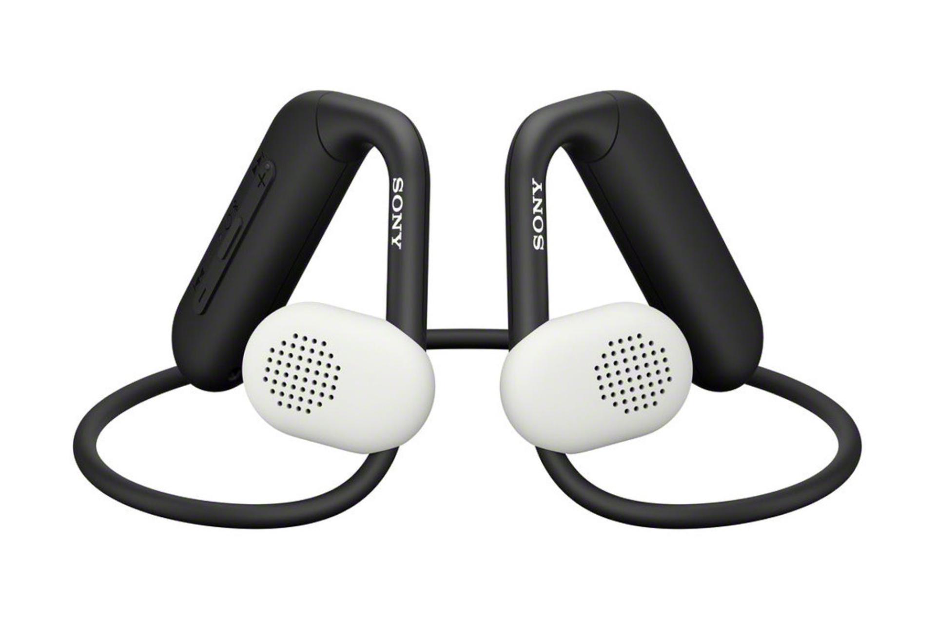 نمای روبرو هدفون بی سیم سونی Sony Float Run مشکی و سفید