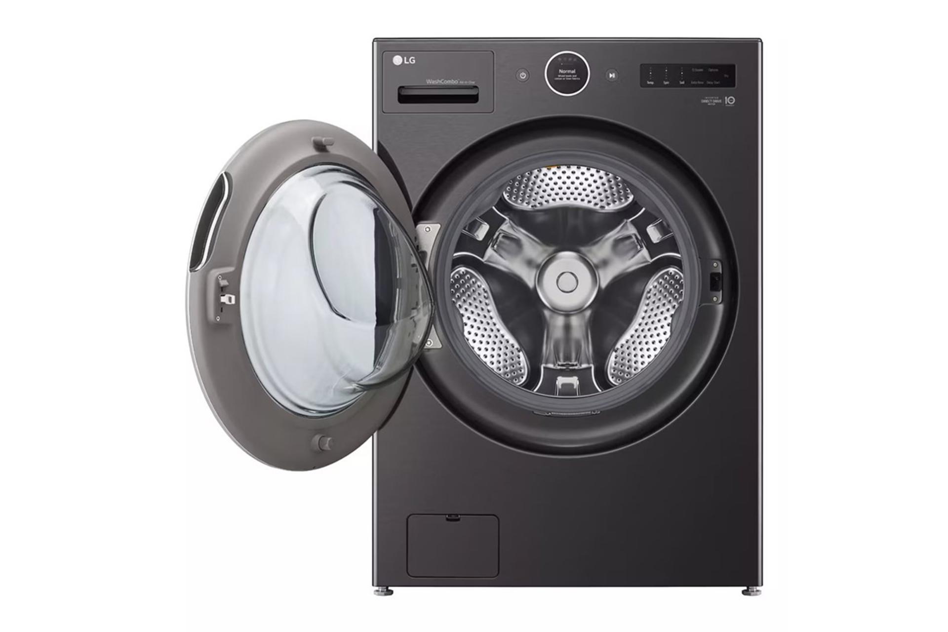 ماشین لباسشویی ال جی LG WM6998HBA نمای جلو و داخل درام با درب باز شده