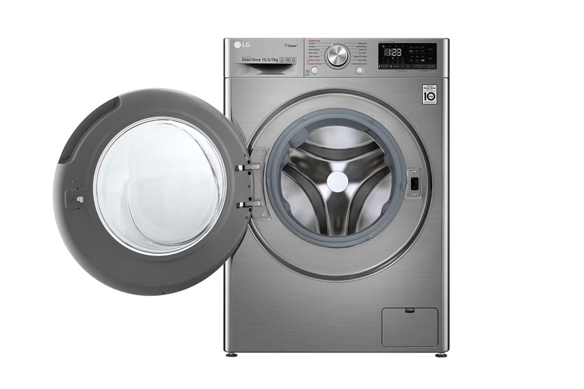 ماشین لباسشویی ال جی LG F4V5RGP2T نمای جلو درب باز