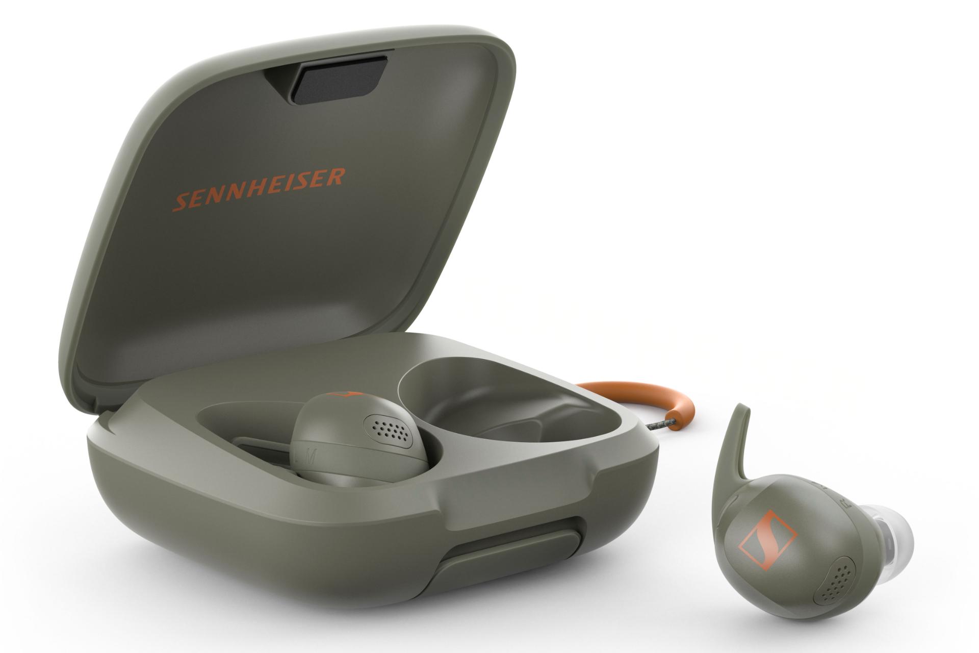 محفظه شارژ ایرباد بی سیم سنهایزر Sennheiser MOMENTUM Sport زیتونی