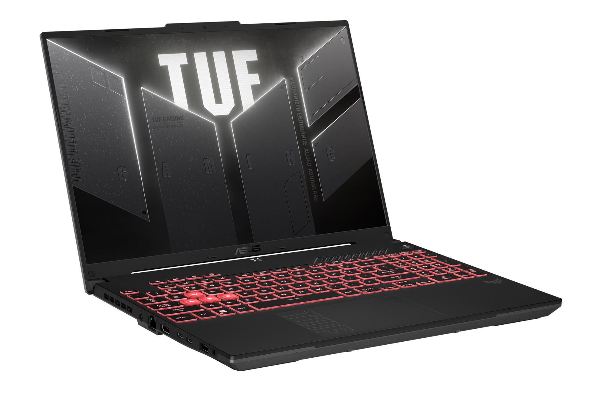 لپ تاپ ایسوس ASUS TUF Gaming A16 FA607 نمای چپ درگاه ها و صفحه نمایش