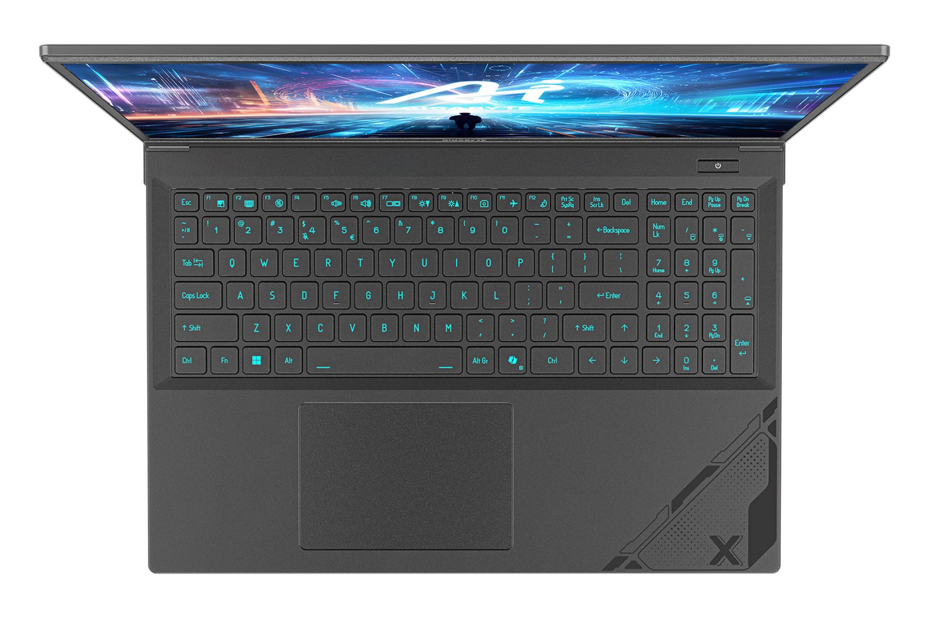 لپ تاپ گیگابایت GIGABYTE G6X 9KG نمای بالا و کیبورد