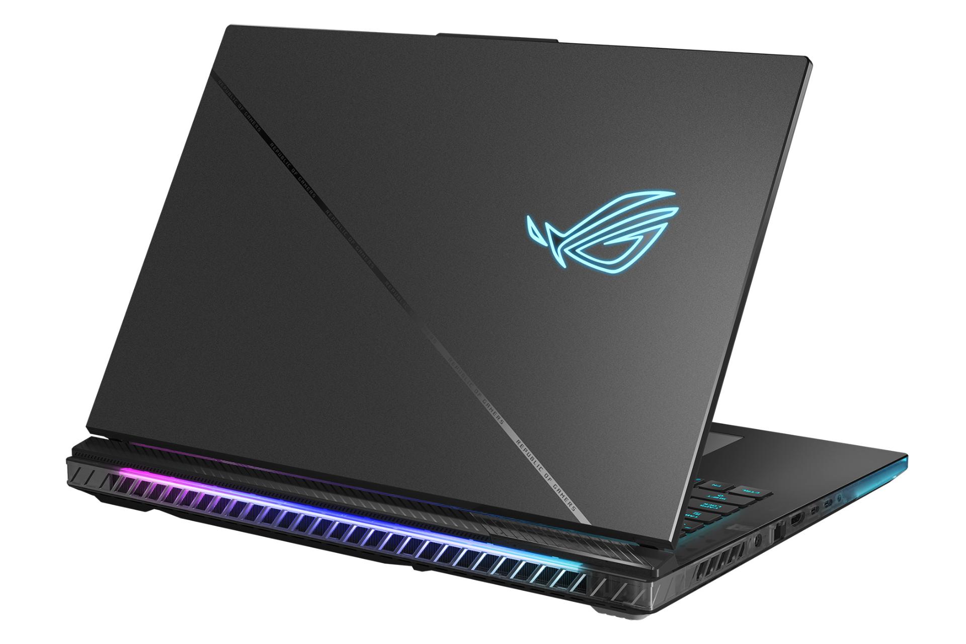 لپ تاپ ایسوس ASUS ROG Strix SCAR 18 G834 نمای پشت رنگ مشکی نورپردازی RGB