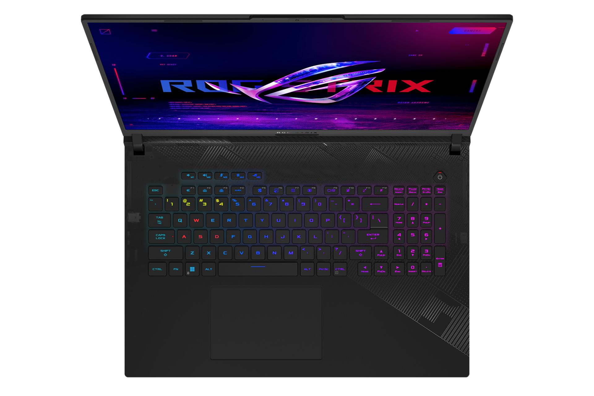 لپ تاپ ایسوس ASUS ROG Strix SCAR 18 G834 نمای بالا و کیبورد