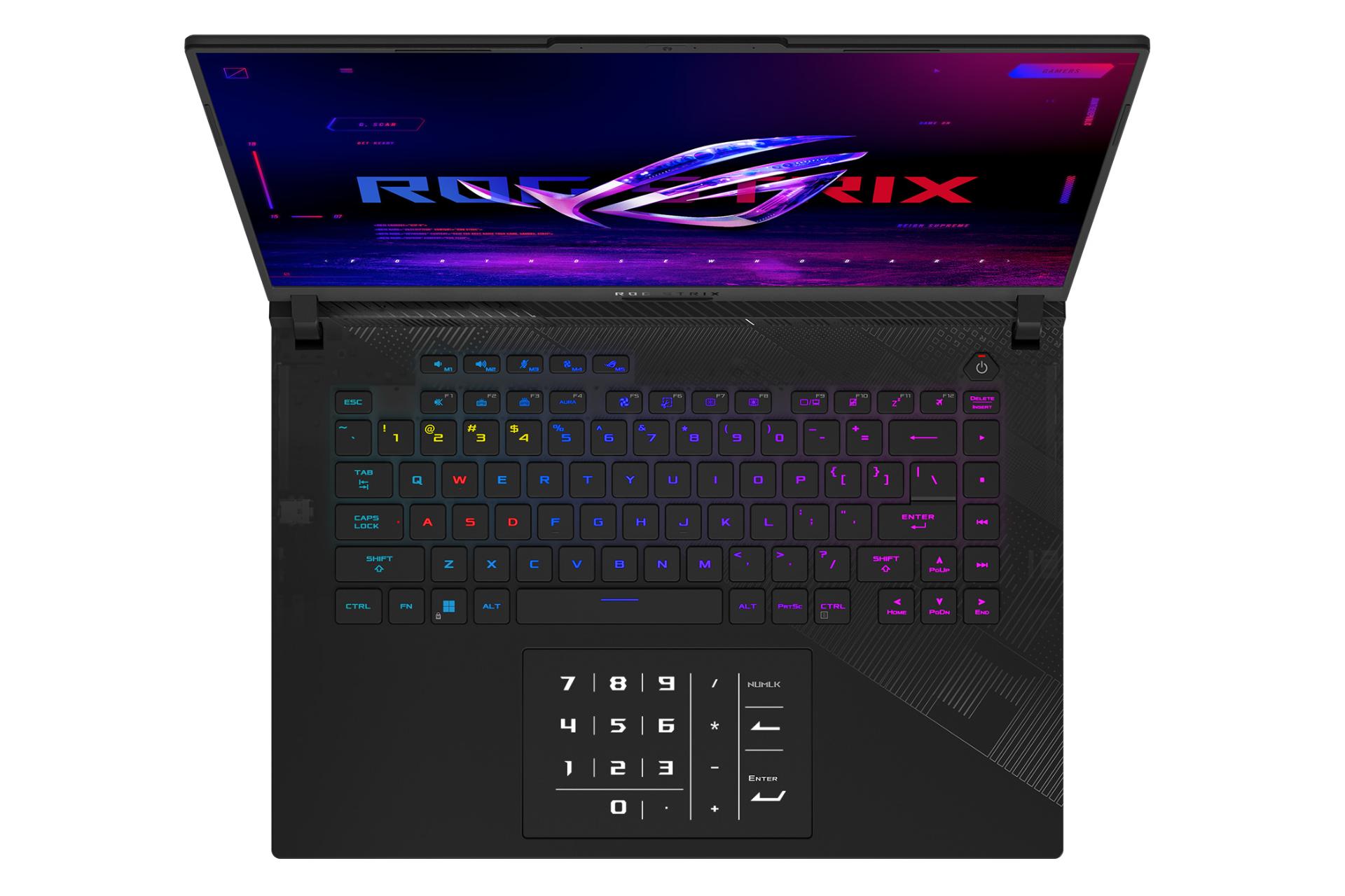 لپ تاپ ایسوس ASUS ROG Strix SCAR 16 G634 نمای بالا و کیبورد