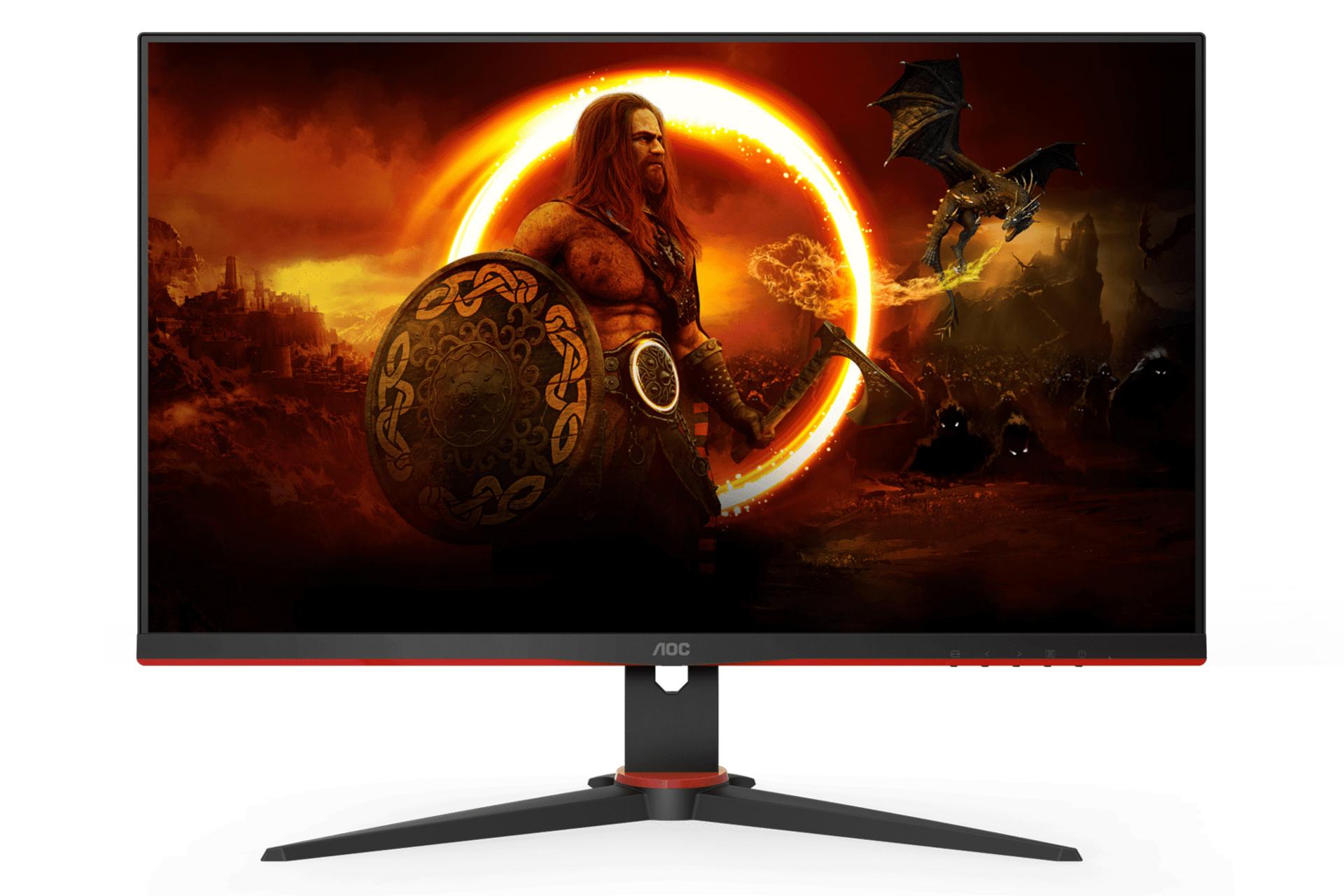 نمای جلو و رزولوشن مانیتور ای او سی 24 اینچ مدل 24G2SPE