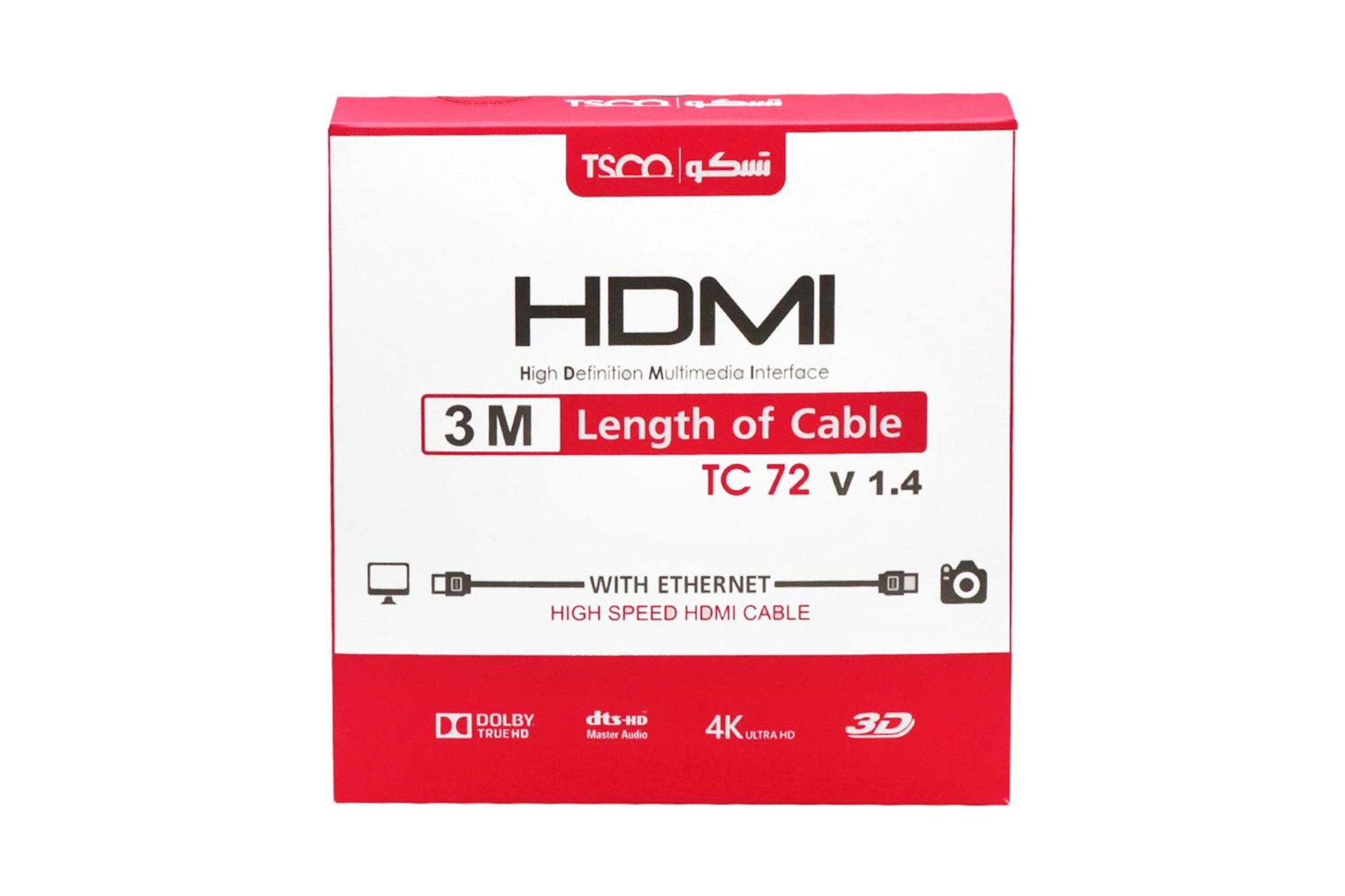 جعبه کابل HDMI تسکو TC 72 4K 30Hz نسخه 1.4 با طول 3 متر