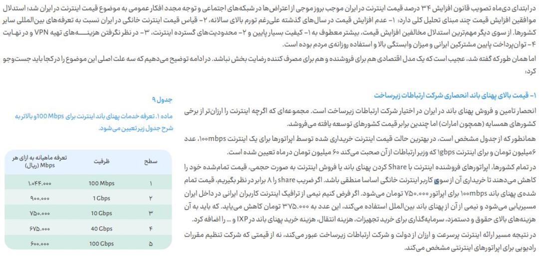 قیمت بالای پهنای باند