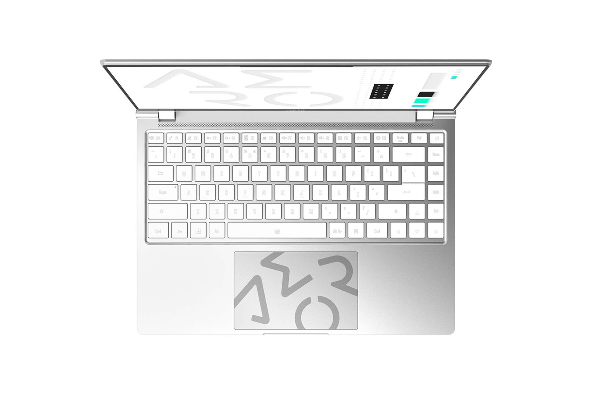 لپ تاپ گیگابایت GIGABYTE AERO 14 OLED 2023 نمای بالا و کیبورد