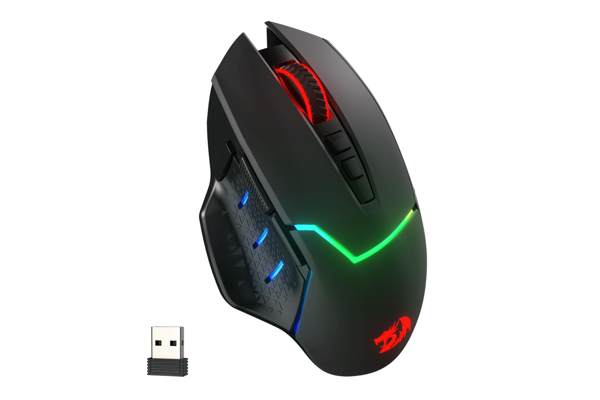 نمای کناری ماوس ردراگون Redragon M690 PRO به همراه دانگل بی سیم