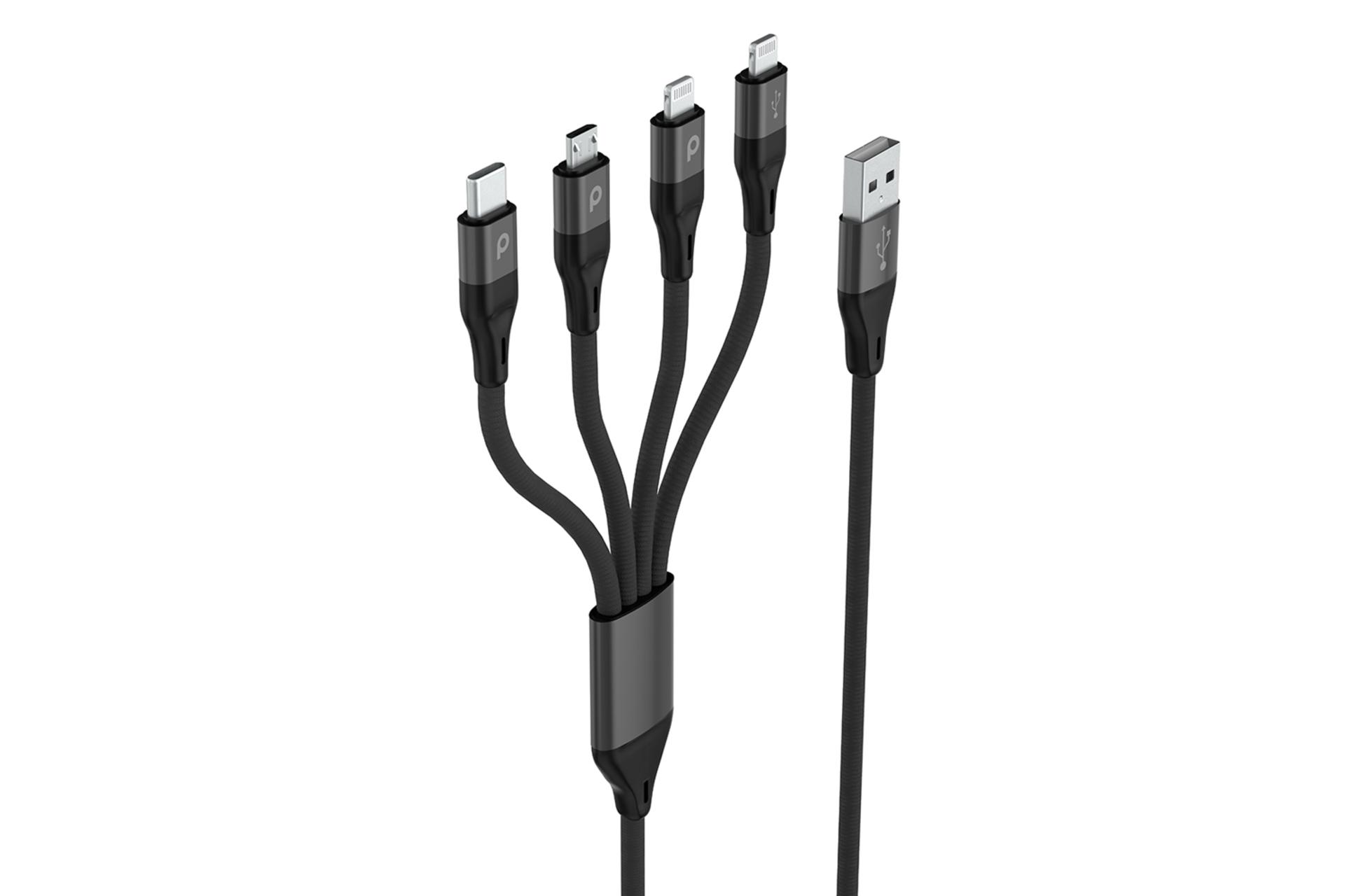 کابل شارژ USB پرودو Type-A به Type-C+Micro-USB+Lightning 2X مدل PD-LLCMBR-BK 4in1 با طول 1.2 متر مشکی