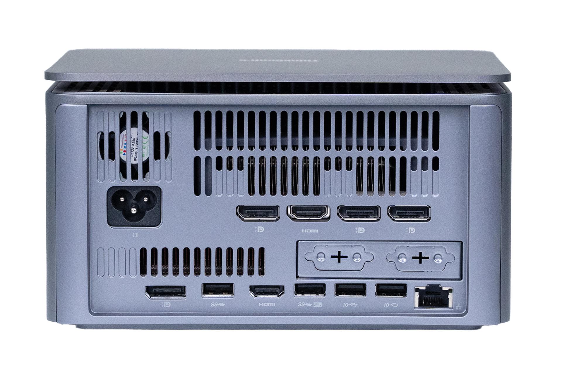 نمای پشت کامپیوتر کوچک ThinkCentre neo Ultra لنوو با نمایش درگاه‌های پنل پشت و منافذ عبور هوا