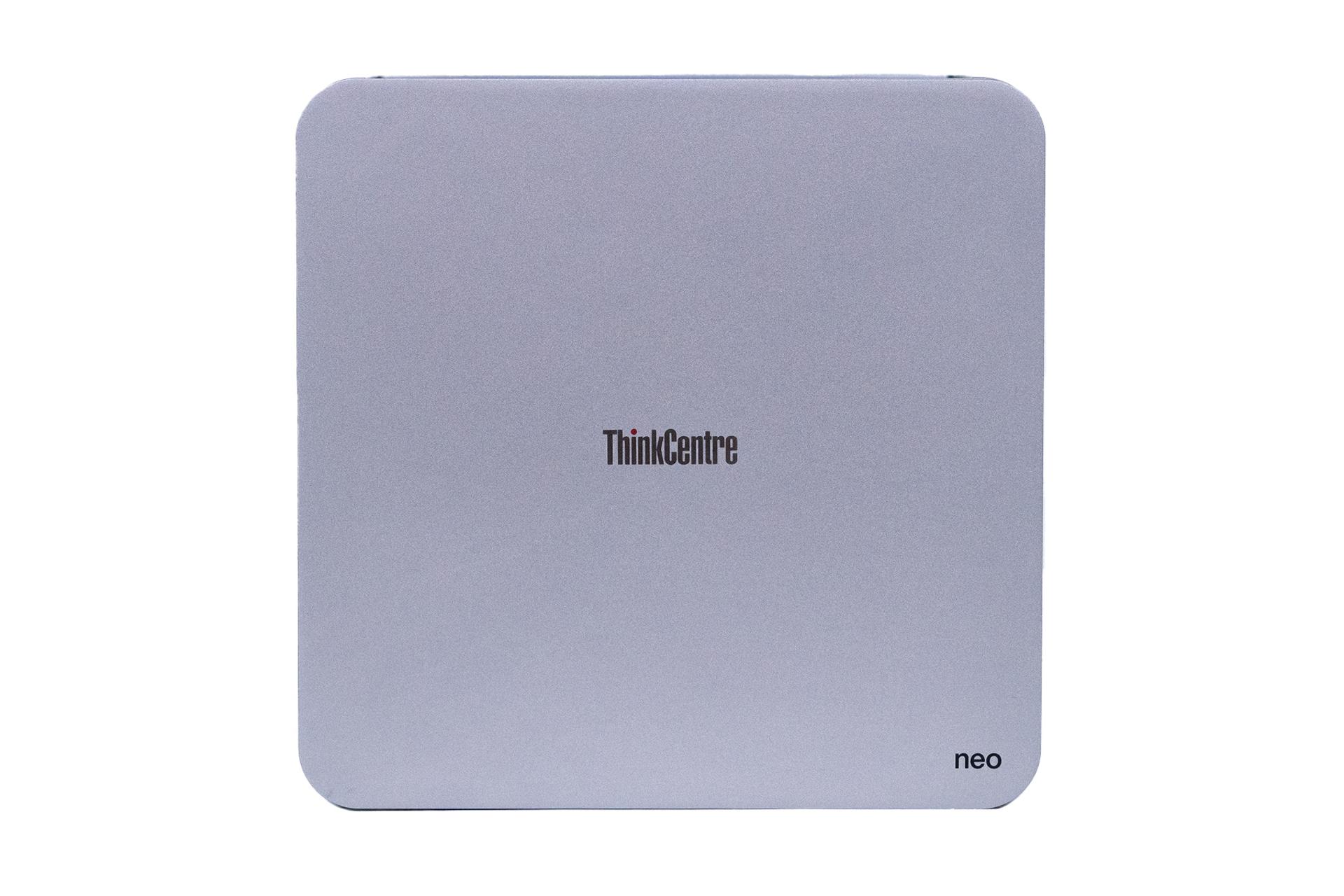 نمای بالای کامپیوتر کوچک ThinkCentre neo Ultra لنوو با نمایش لوگو
