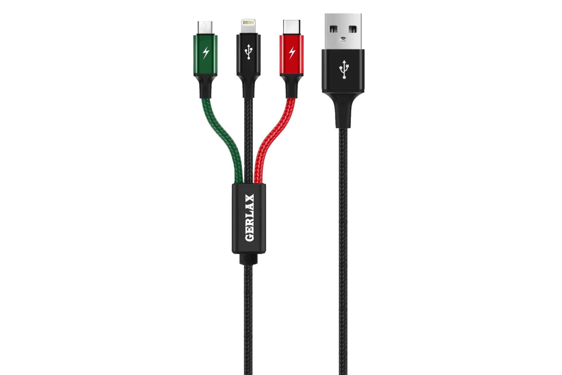 کابل شارژ USB جرلکس Type-A به Type-C+Micro-USB+Lightning مدل GD-36 3in1 با طول 1.2 متر