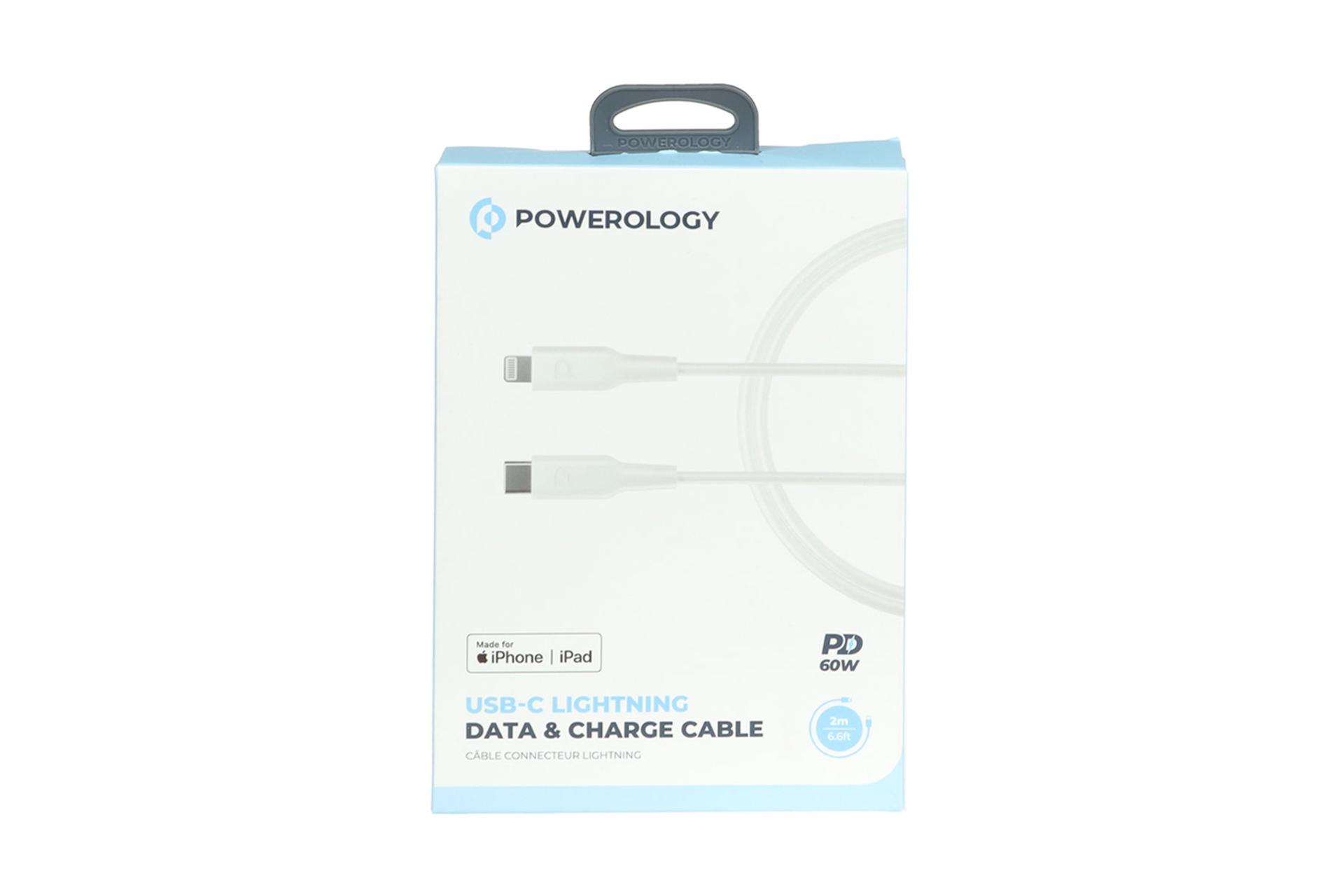 جعبه کابل شارژ USB پاورولوجی Type-C به Lightning مدل PWCTL2M با طول 2 متر