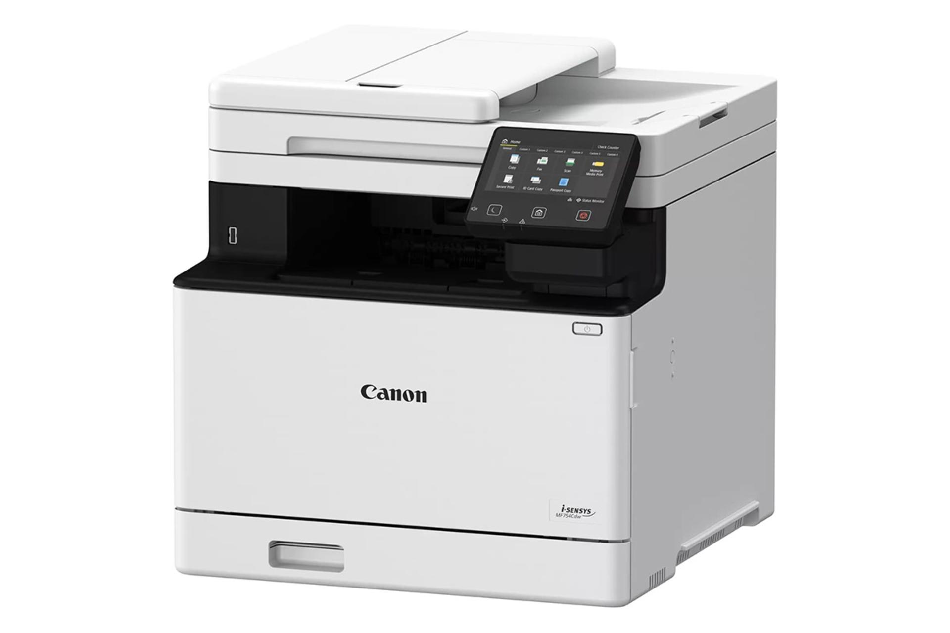 پرینتر کانن Canon MF754Cdw نمای جلو و راست رنگ سفید