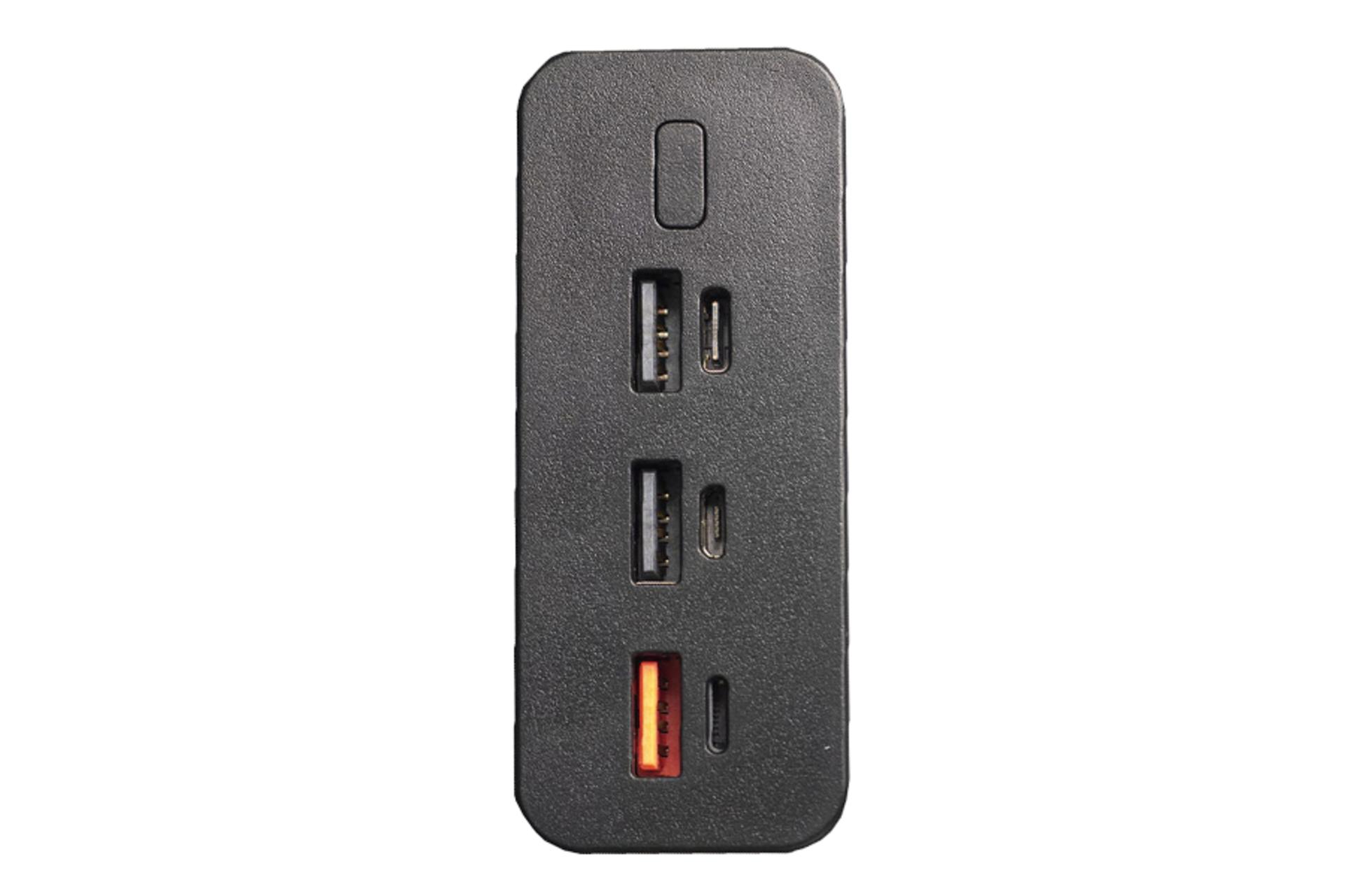 نمای پورت پاوربانک کربی be-p102 با ظرفیت 30000 میلی‌آمپر ساعت سیاه رنگ