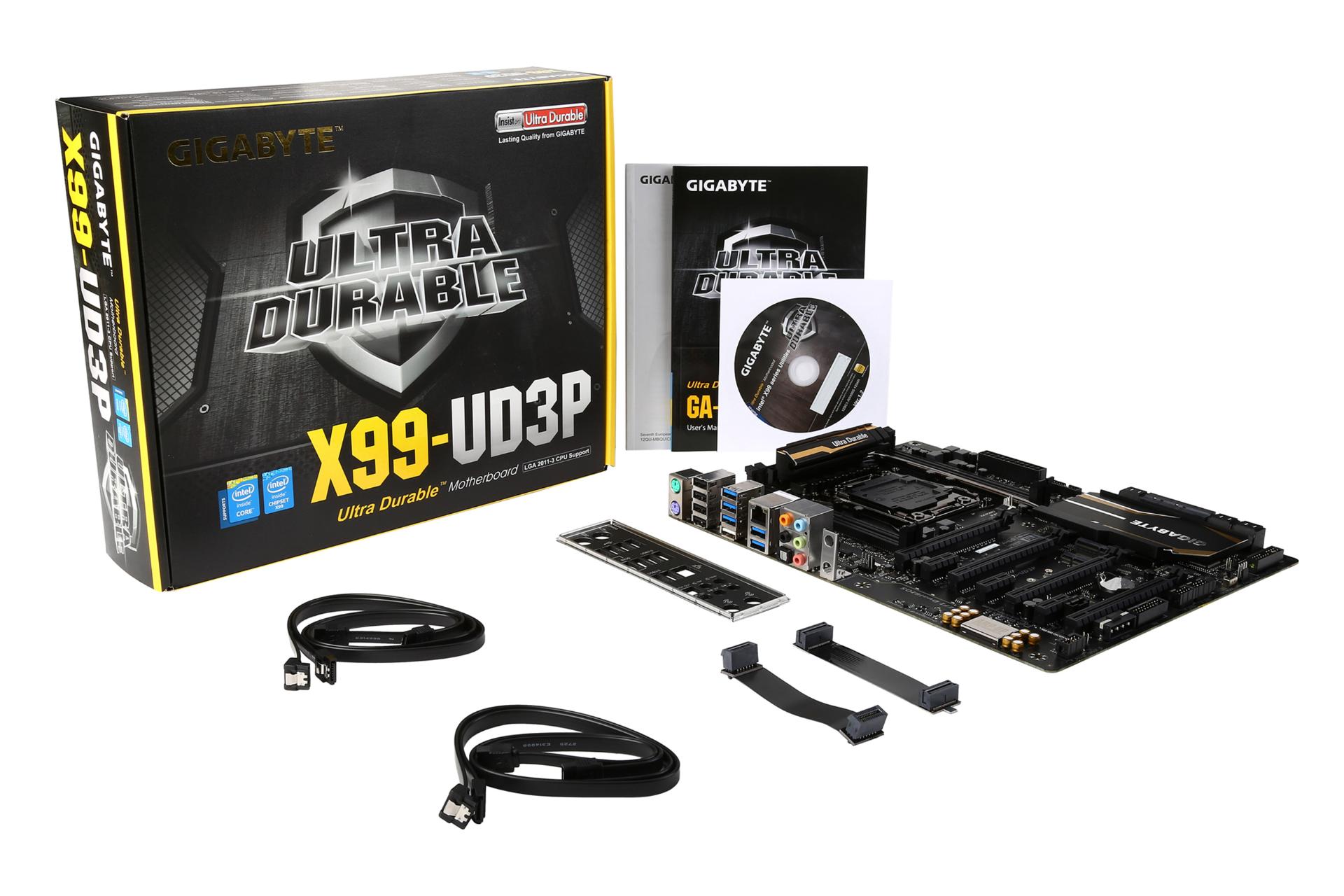 جعبه و اقلام همراه مادربرد گیگابایت GIGABYTE GA-X99-UD3P (rev. 1.0)
