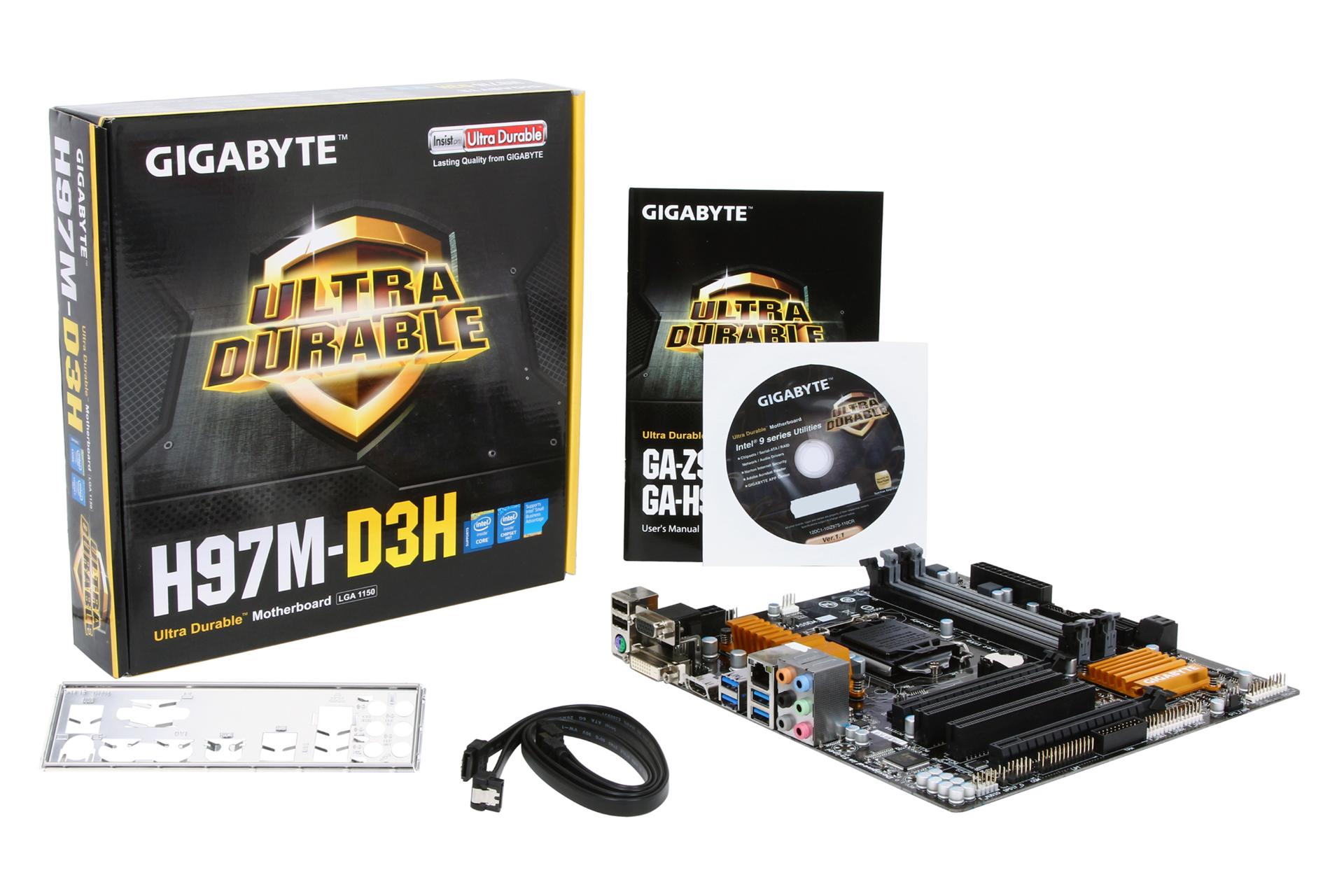 جعبه و اقلام همراه مادربرد گیگابایت GIGABYTE GA-H97M-D3H (rev. 1.0)