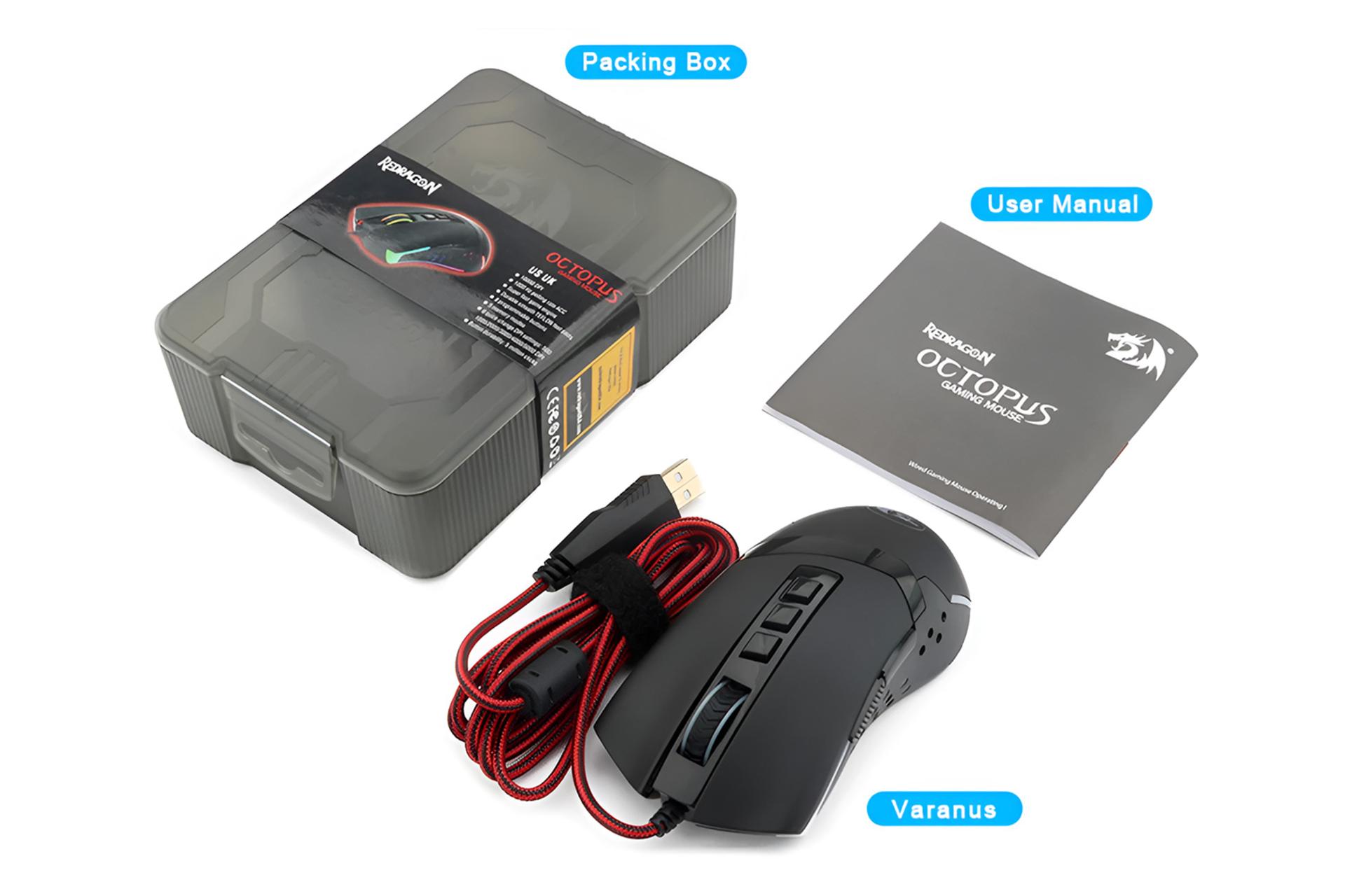 ماوس ردراگون Redragon Octopus M712 به همراه جعبه و دفترچه راهنما