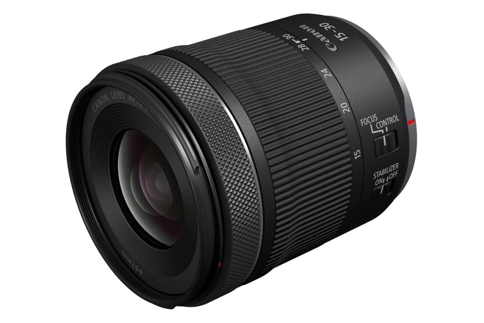 لنز کانن Canon RF 15-30mm F4.5-6.3 IS STM نمای جلو و راست