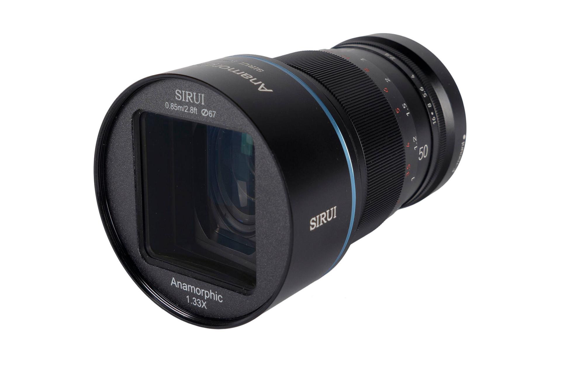 لنز سی روی SIRUI E Mount 50mm F1.8 Anamorphic 1.33X نمای راست و جلو