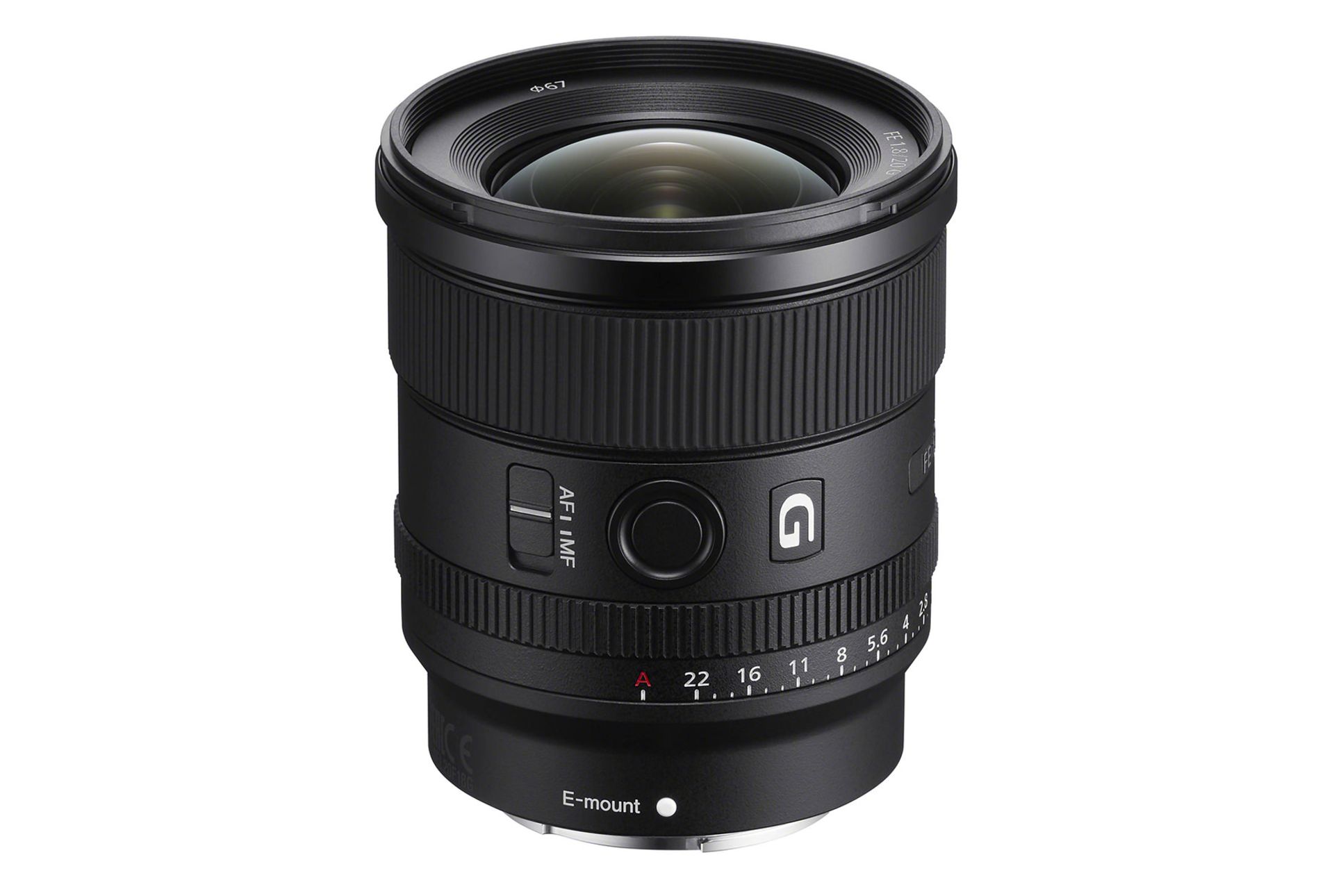 لنز سونی Sony FE 20mm F1.8G نمای بالا و جلو