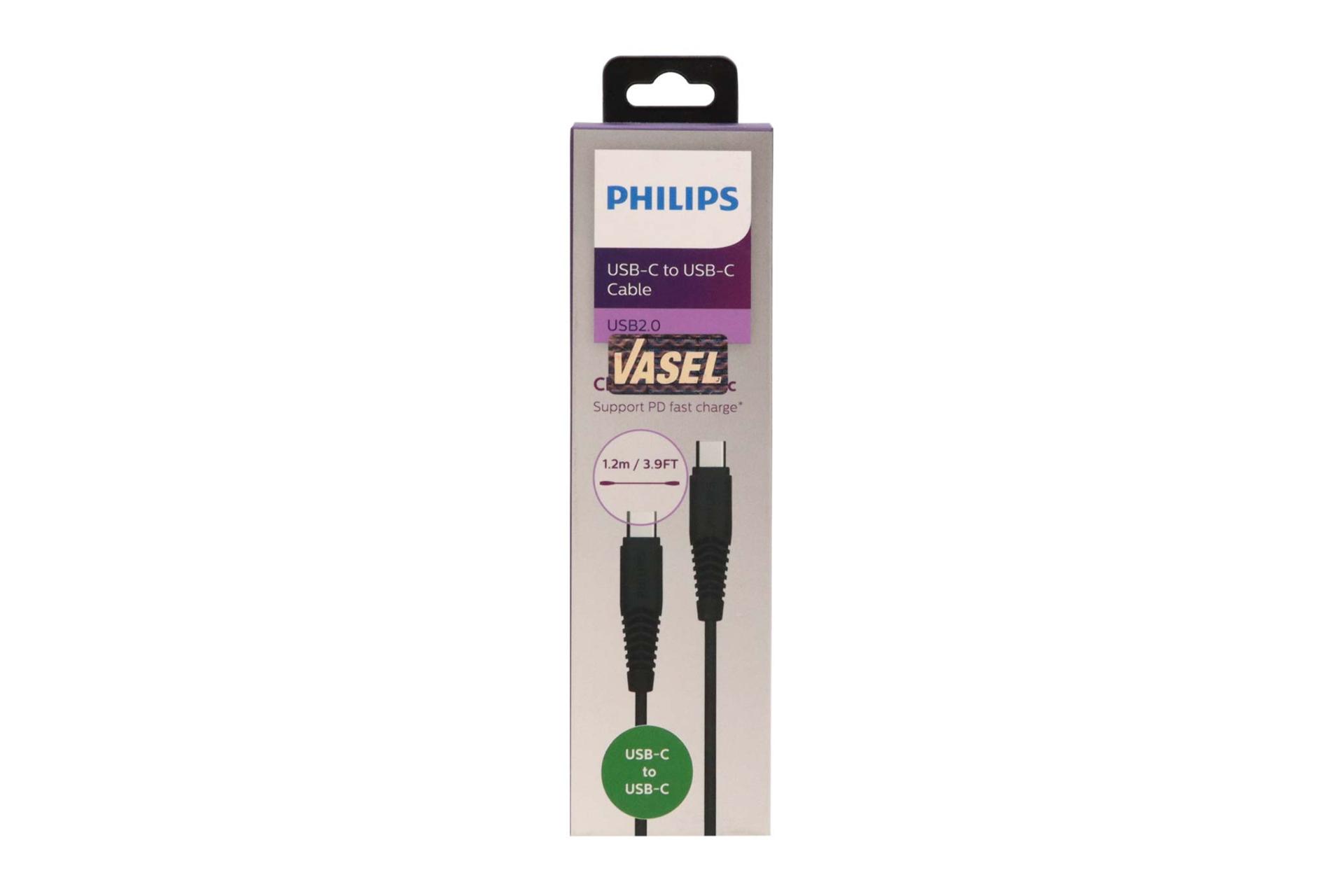 جعبه کابل شارژ USB فیلیپس Type-C به Type-C مدل DLC5531CB با طول 1.2 متر
