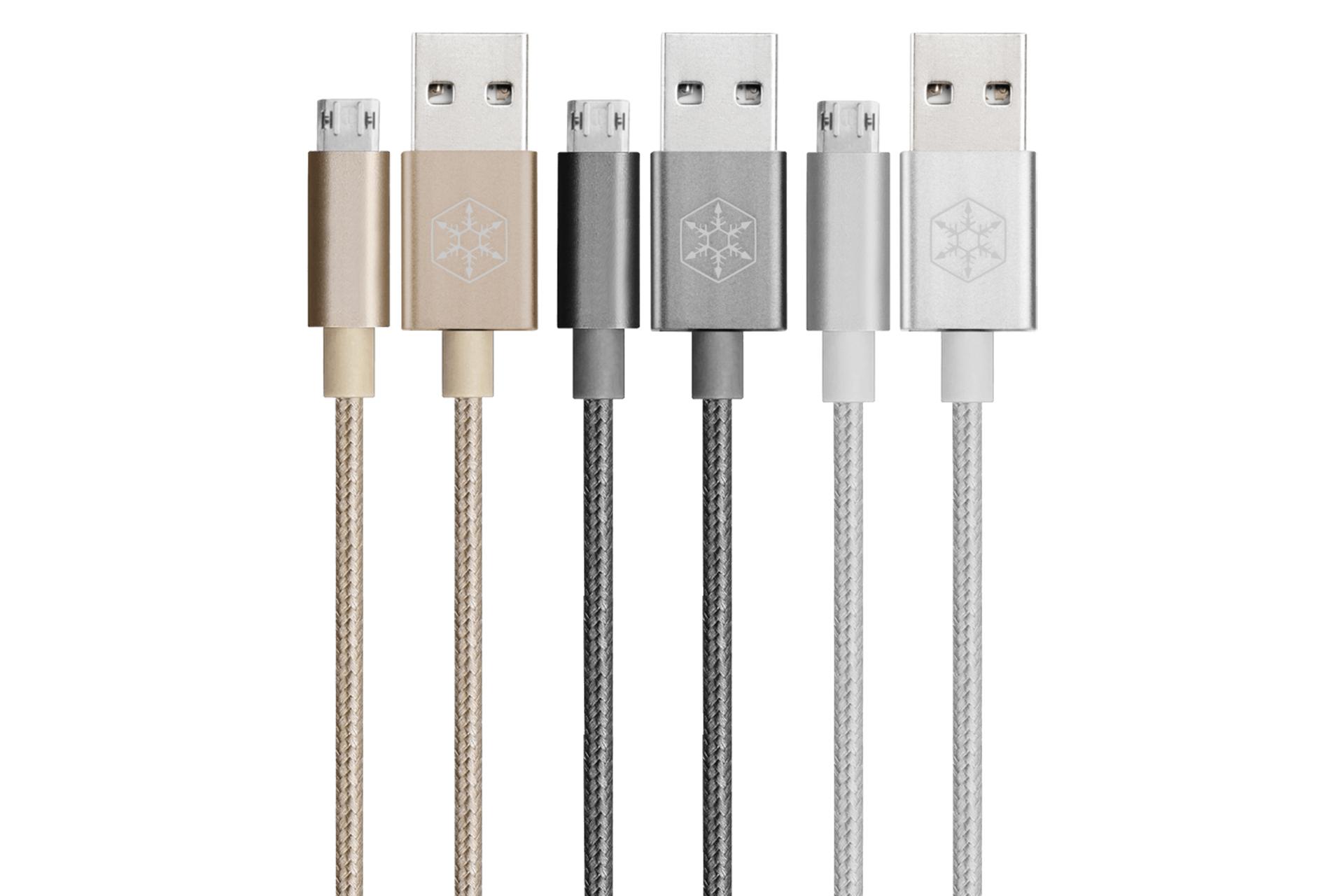 رنگ بندی کابل شارژ USB سیلور استون Type-A به Micro-USB مدل SST-CPU01-1800 با طول 1.8 متر