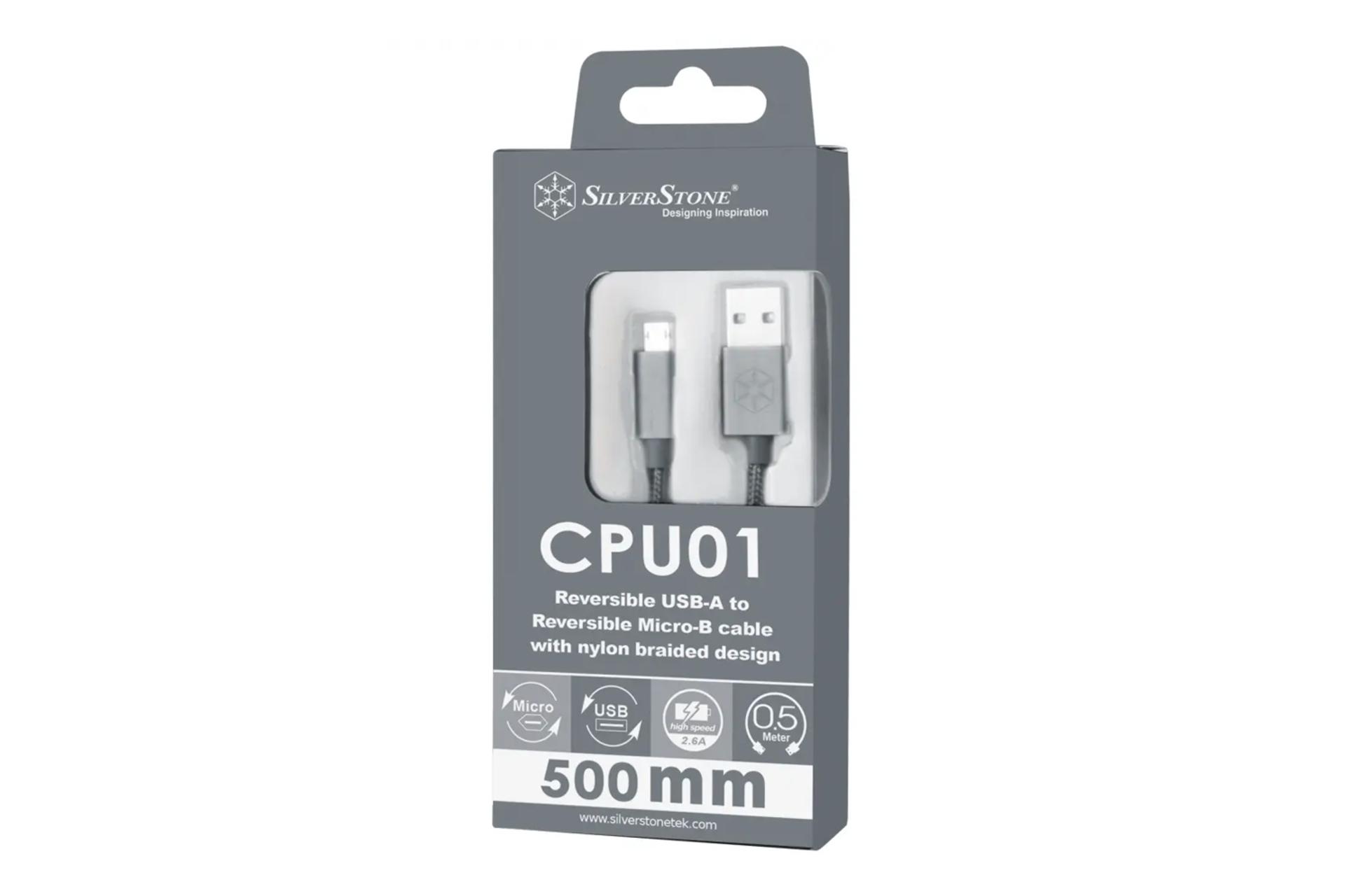 جعبه کابل شارژ USB سیلور استون Type-A به Micro-USB مدل SST-CPU01-500 با طول 0.5 متر